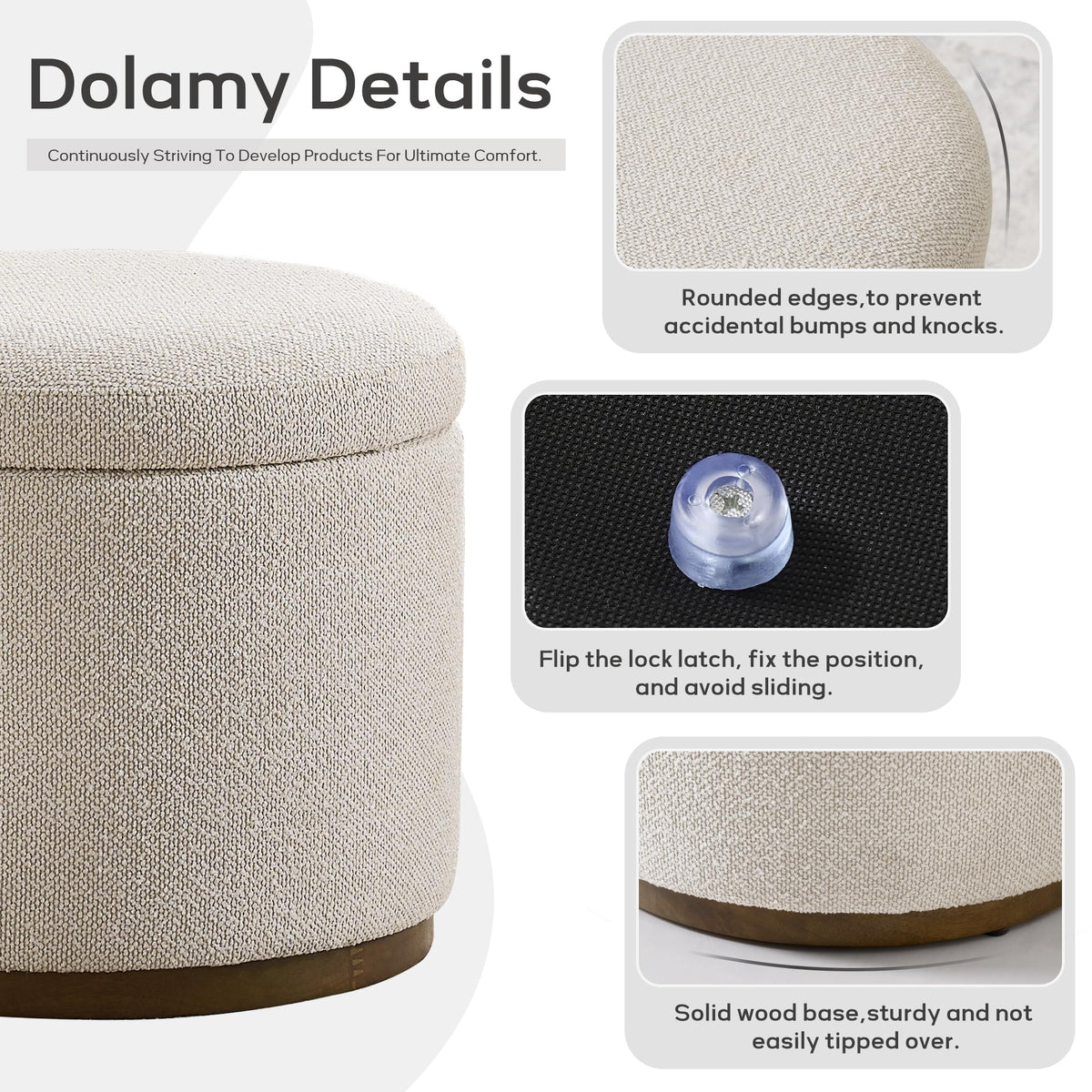 Dolamy Round Storage Ottoman, 20" Boucle Ottoman Foot Rest Stool(Beige)