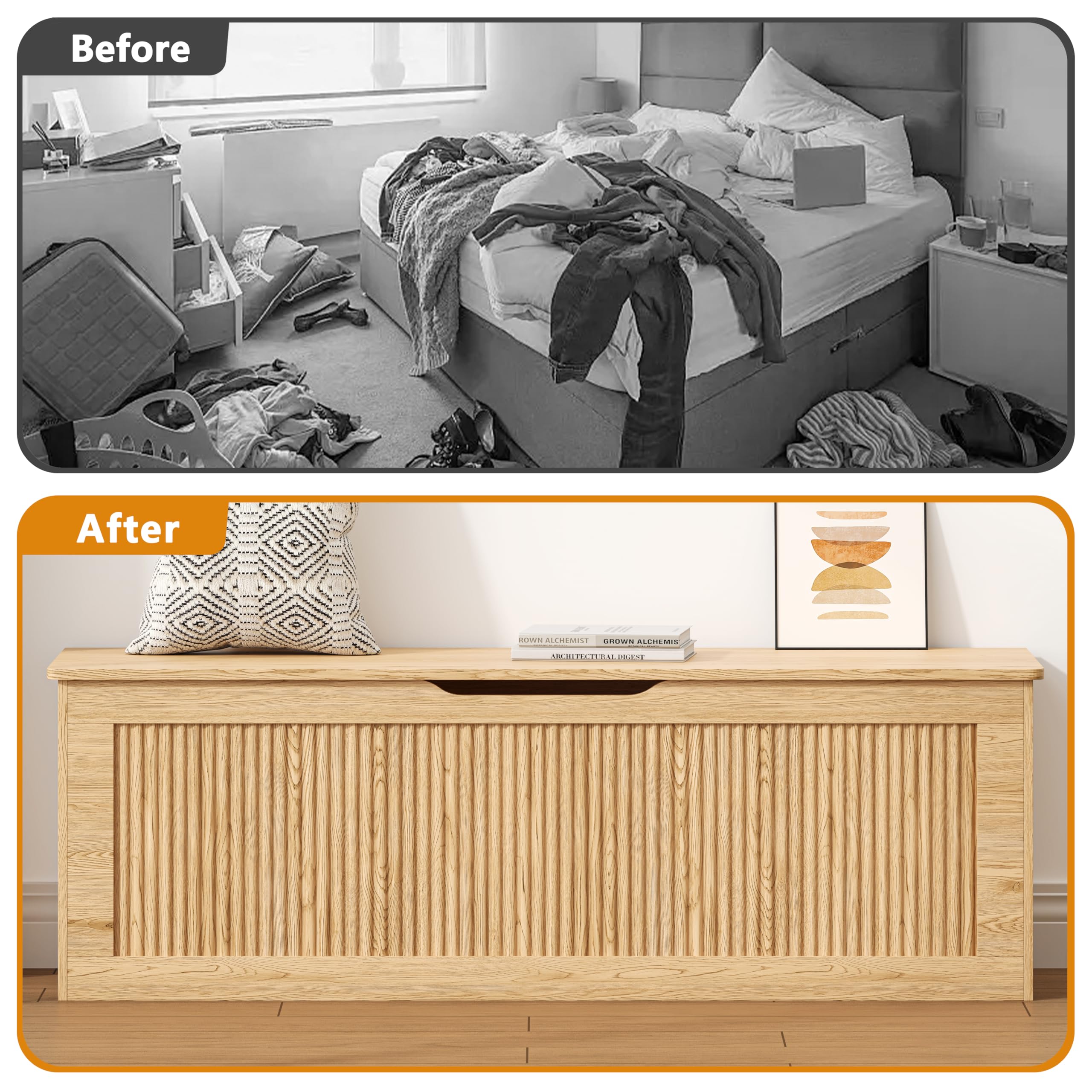Extra Large Fluted Storage Chest with Lift Top