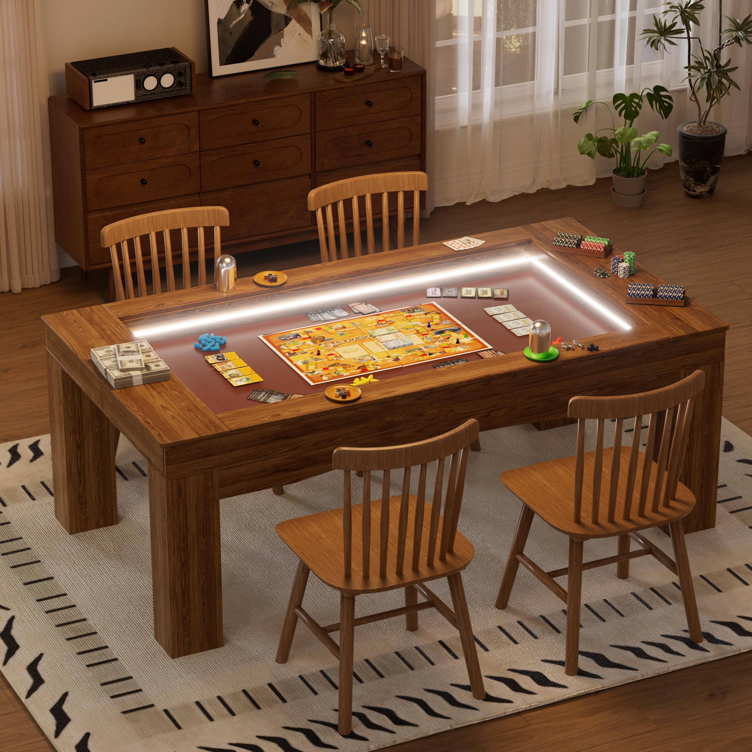 Gaming Dining Table with LED Lights & Removable Top