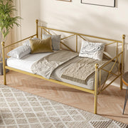 VECELO Daybed Twin Size, Day Bed Frame with Headboard, Heavy-Duty Metal Slats Support Platform for Living Room, Guest Room, Easy Assembly, Gold