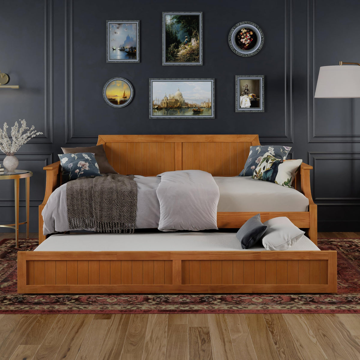 AFI, Cambridge Twin Wood Daybed with Twin Trundle, Light Toffee