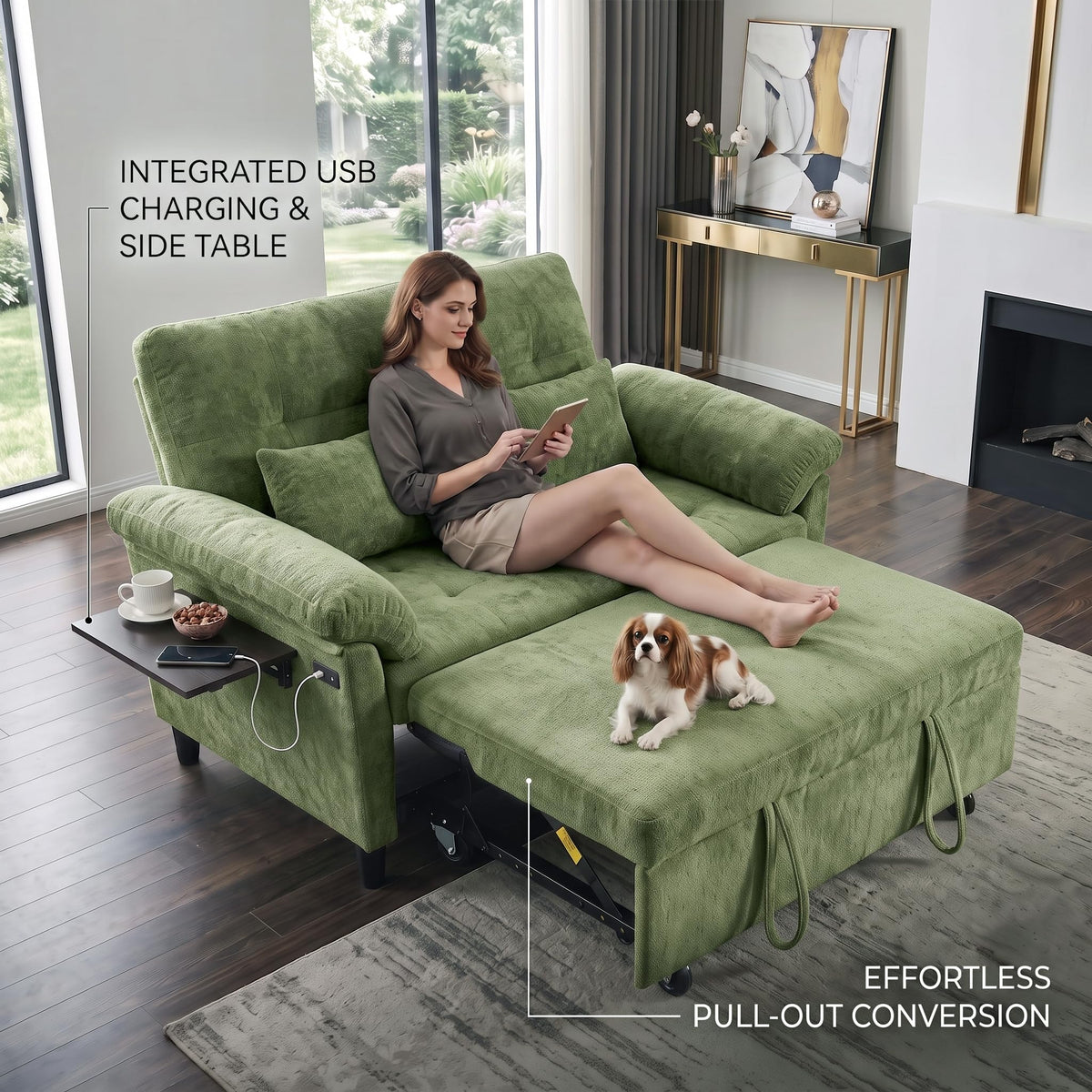 Chenille Pull-Out Loveseat Sofa Bed