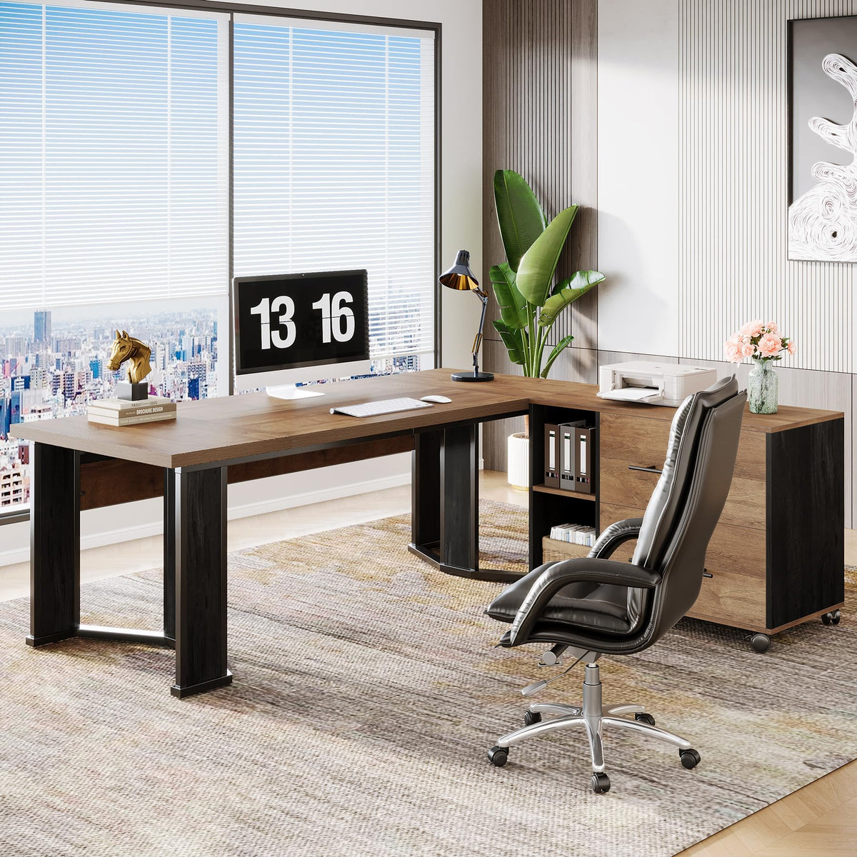 L-Shaped Desk with File Cabinet