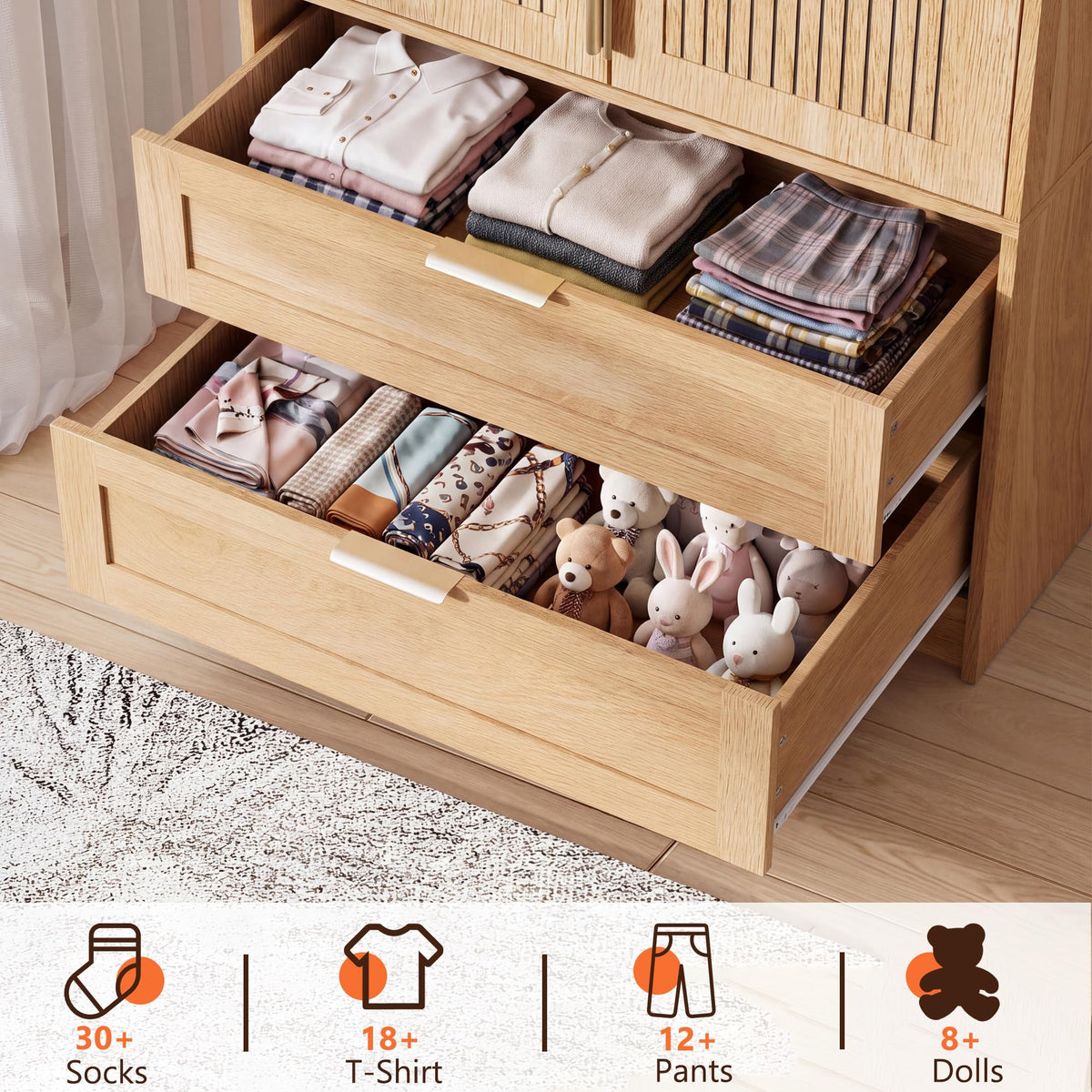 Fluted Wardrobe with 2 Drawers