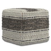 SIMPLIHOME Grady 18" Wide Square Pouf in Brown/Natural Wool and Cotton