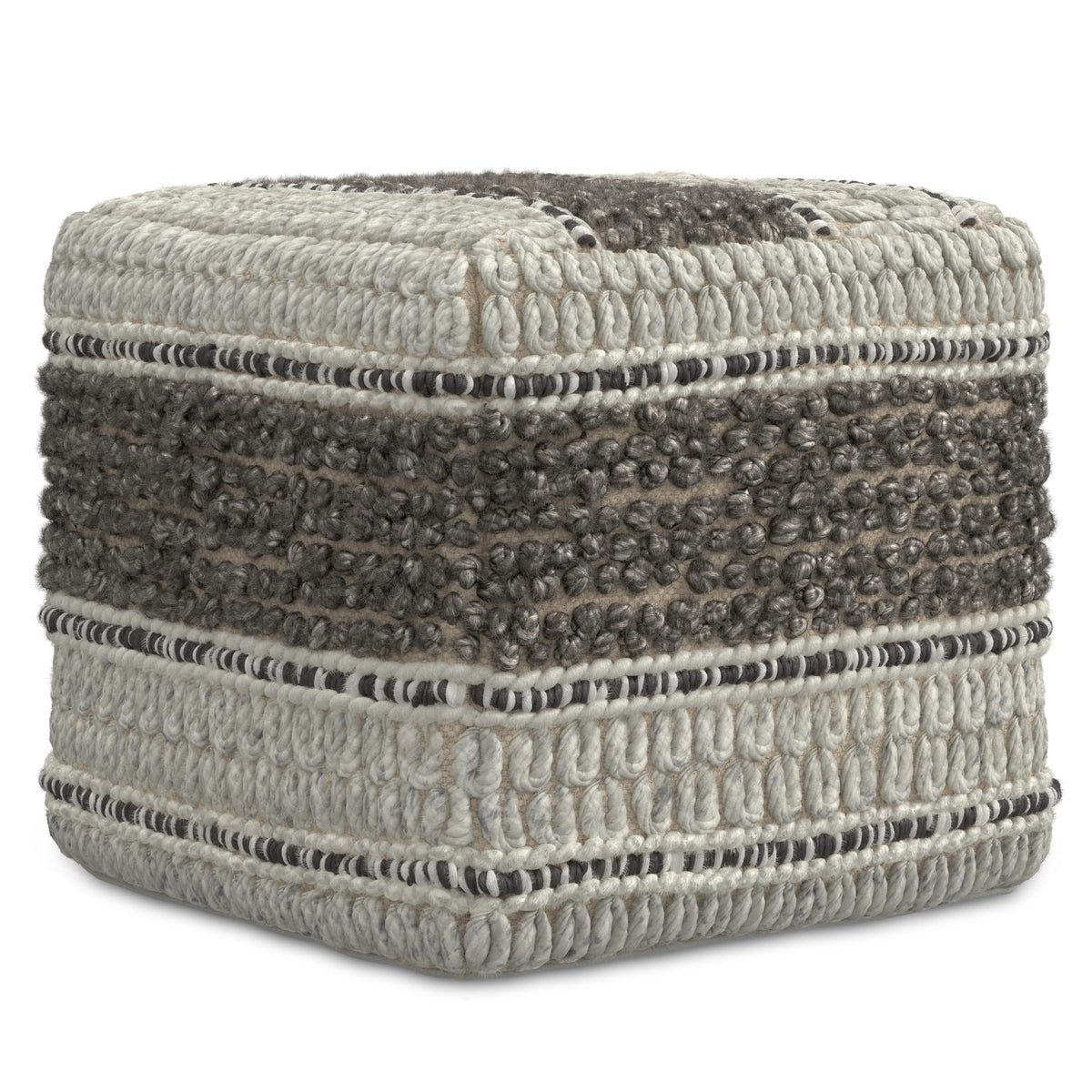 SIMPLIHOME Grady 18" Wide Square Pouf in Brown/Natural Wool and Cotton