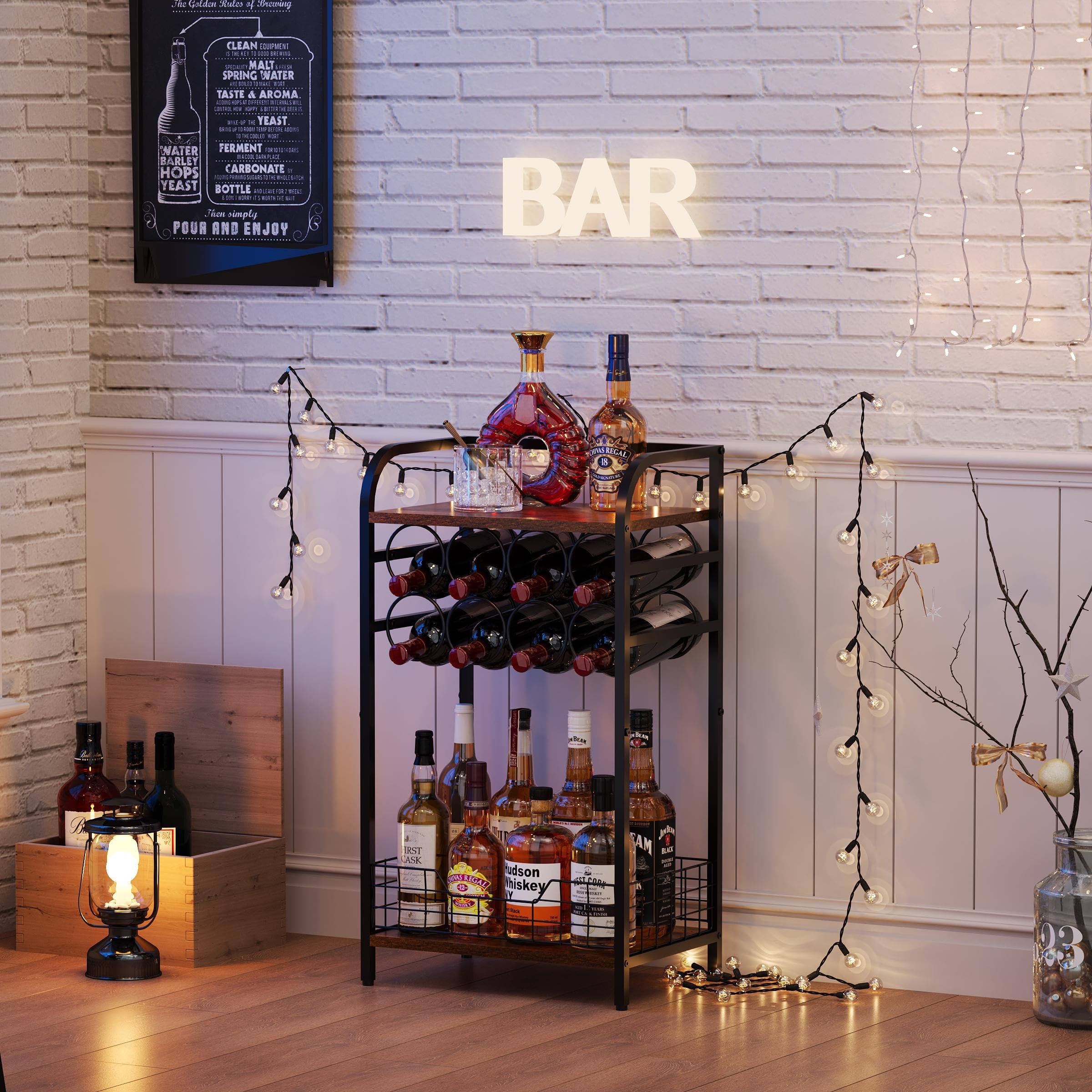 3-Tier Wine Rack Floor Cabinet