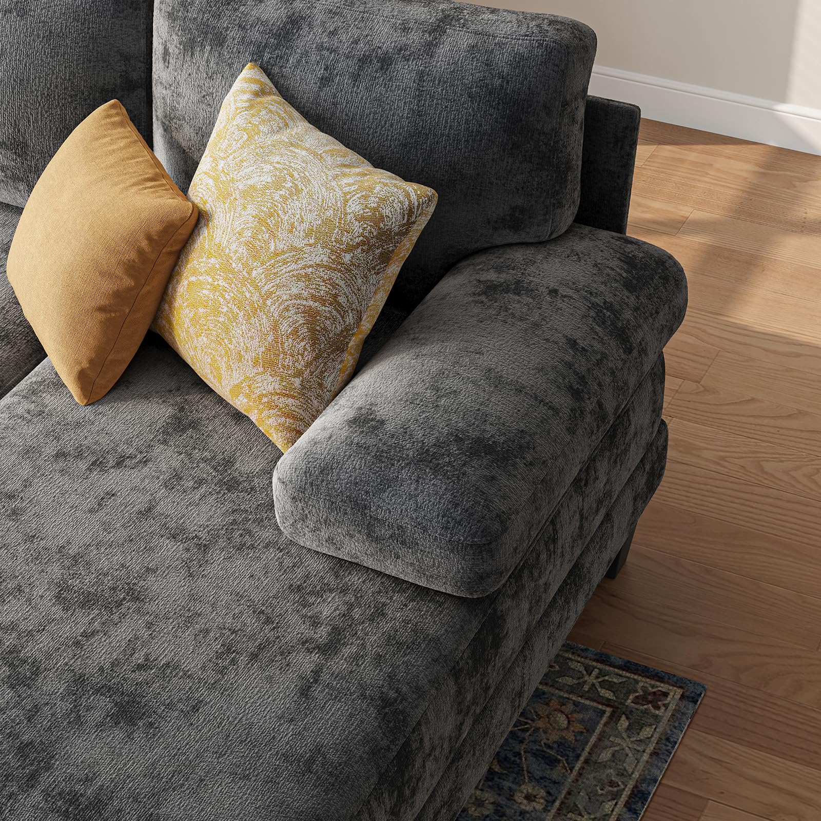 TROMIRY Sectional Couches for Living Room | 112 Inch U-Shaped Sectional Couch | 4 Seat Sofa Set with Double Chaise for Apartment | Dark Grey Chenille