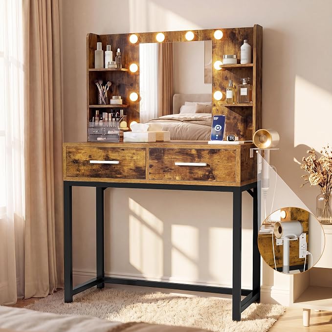 Black LED Mirror Vanity Desk