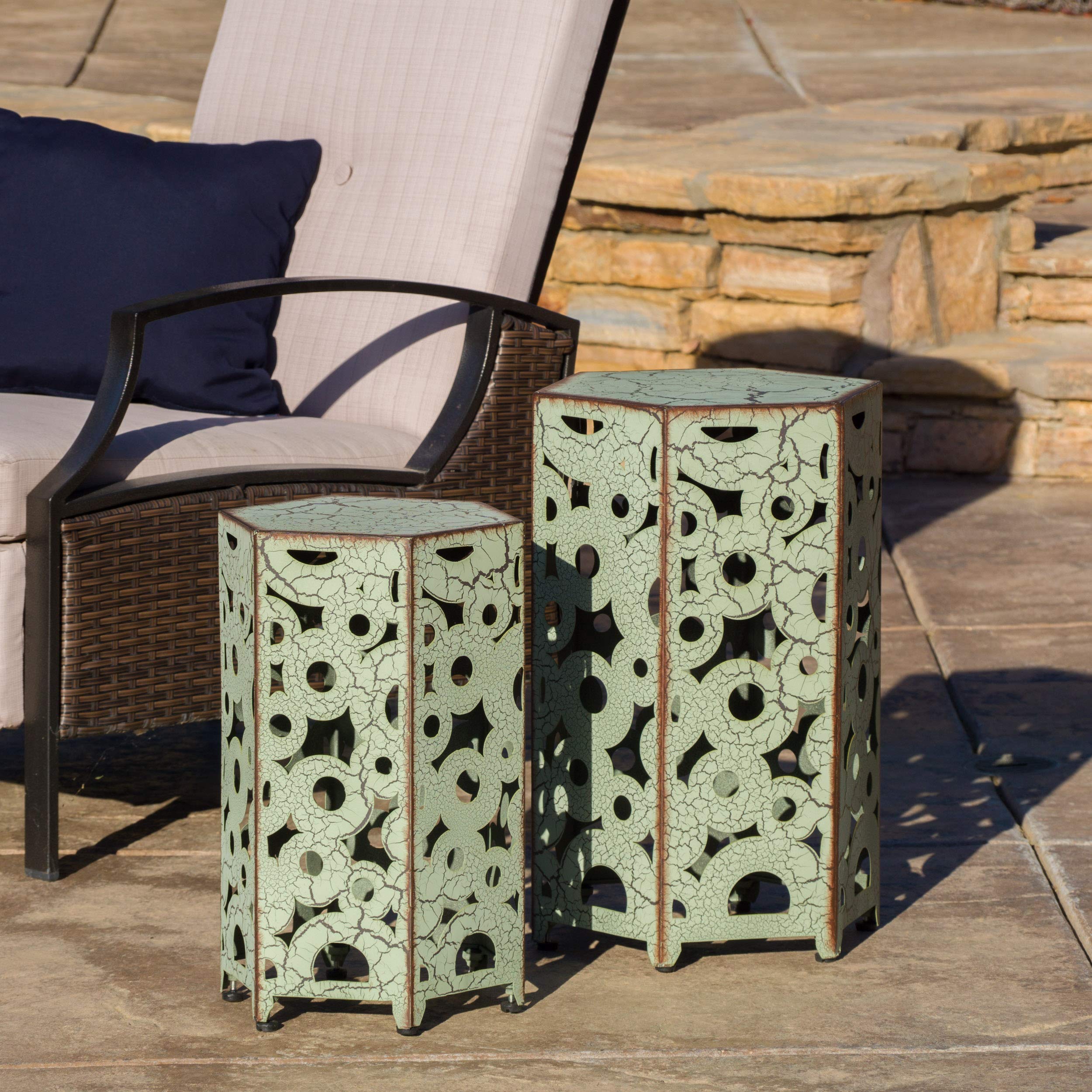 Iron Accent Tables Set of 2 – Antique Green