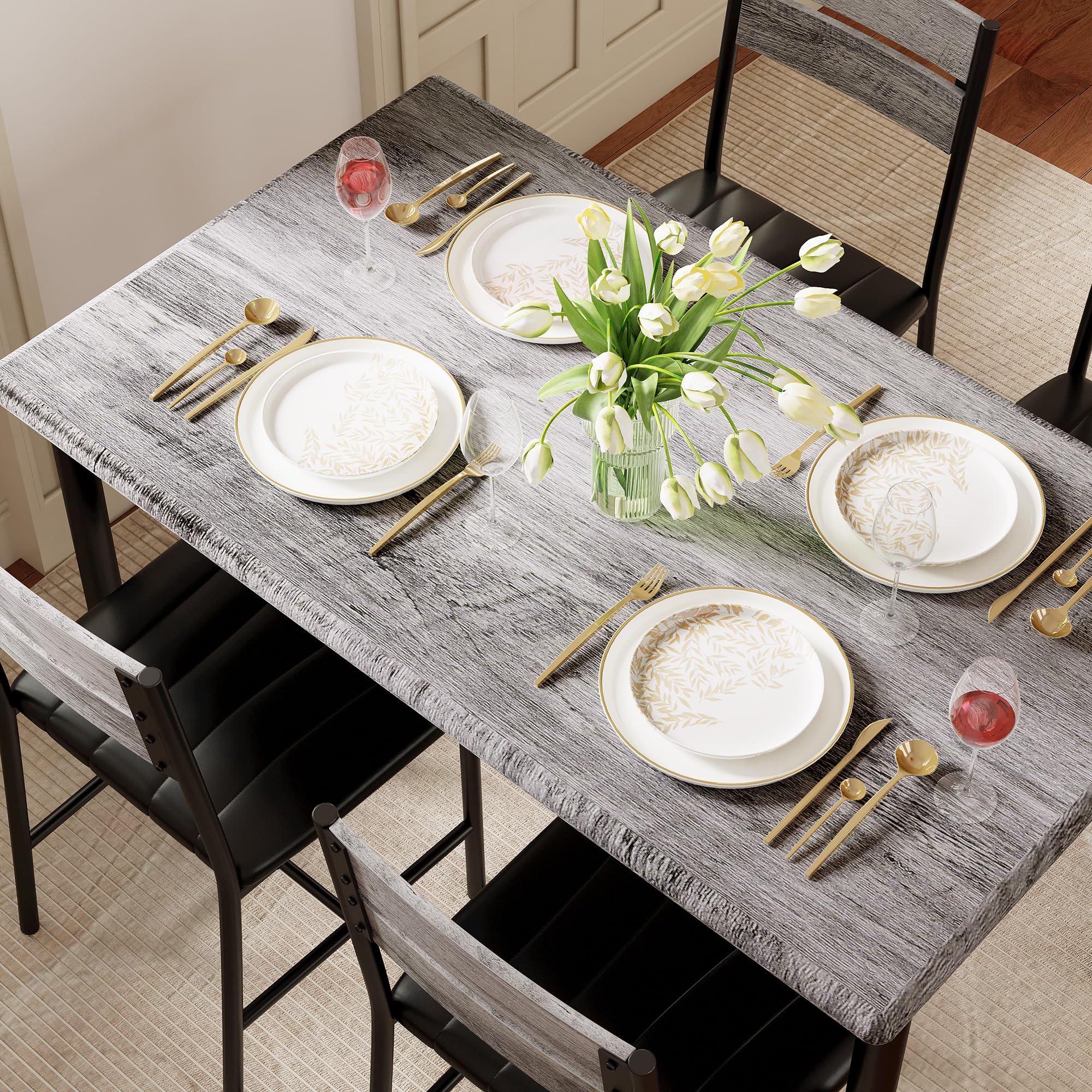 5-Piece Dining Table Set with Upholstered Chairs