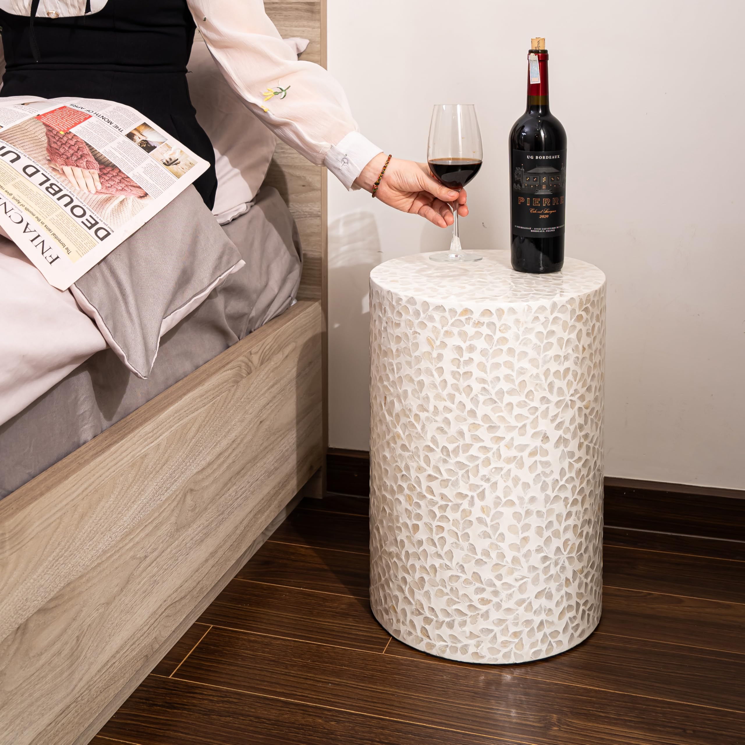 Capiz Shell Cylinder Drum End Table