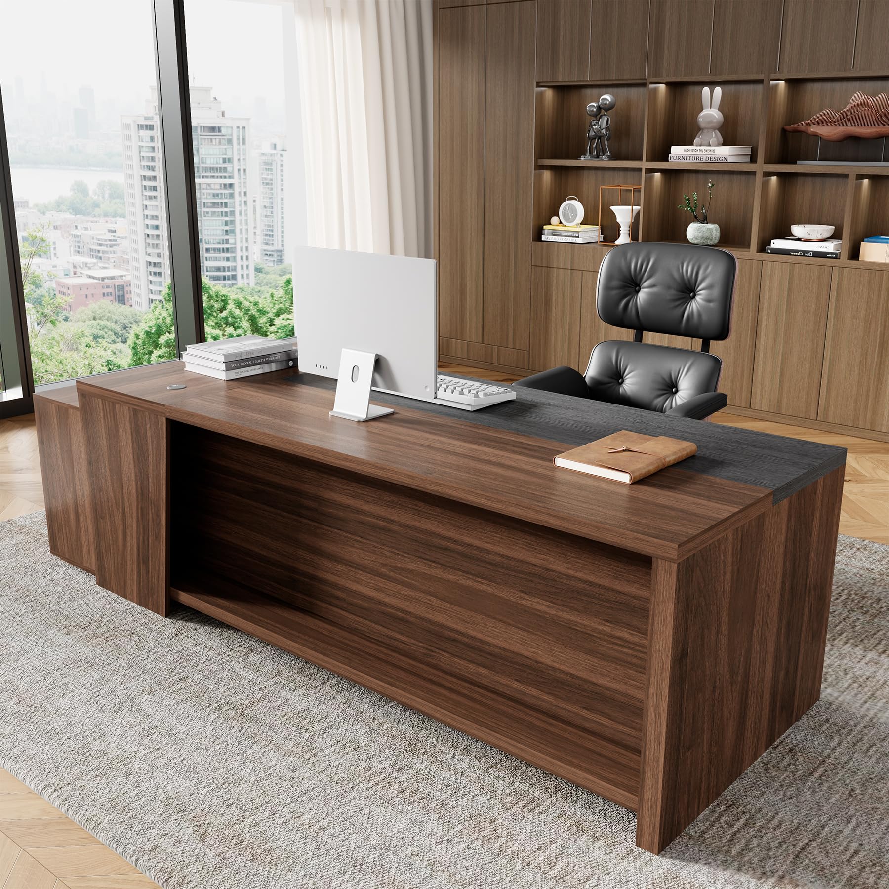 L-Shaped Executive Desk with Drawer & File Cabinet