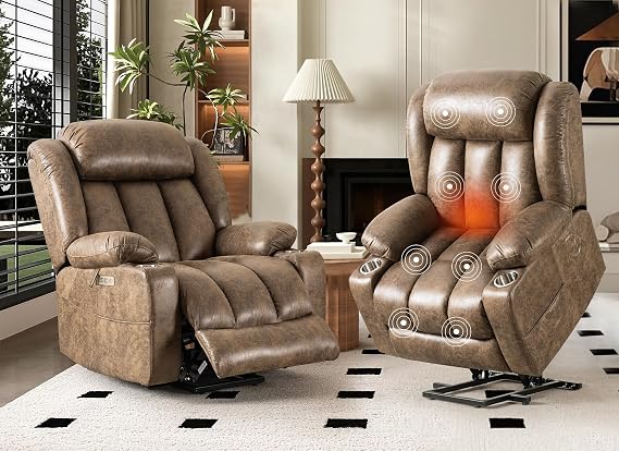 Brown Power Lift Recliner with Massage & Heat