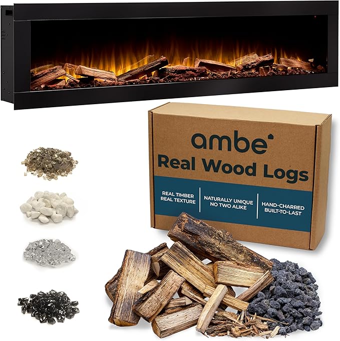 Linear Electric Fireplace Insert with Hidden Vent & Real Log Option