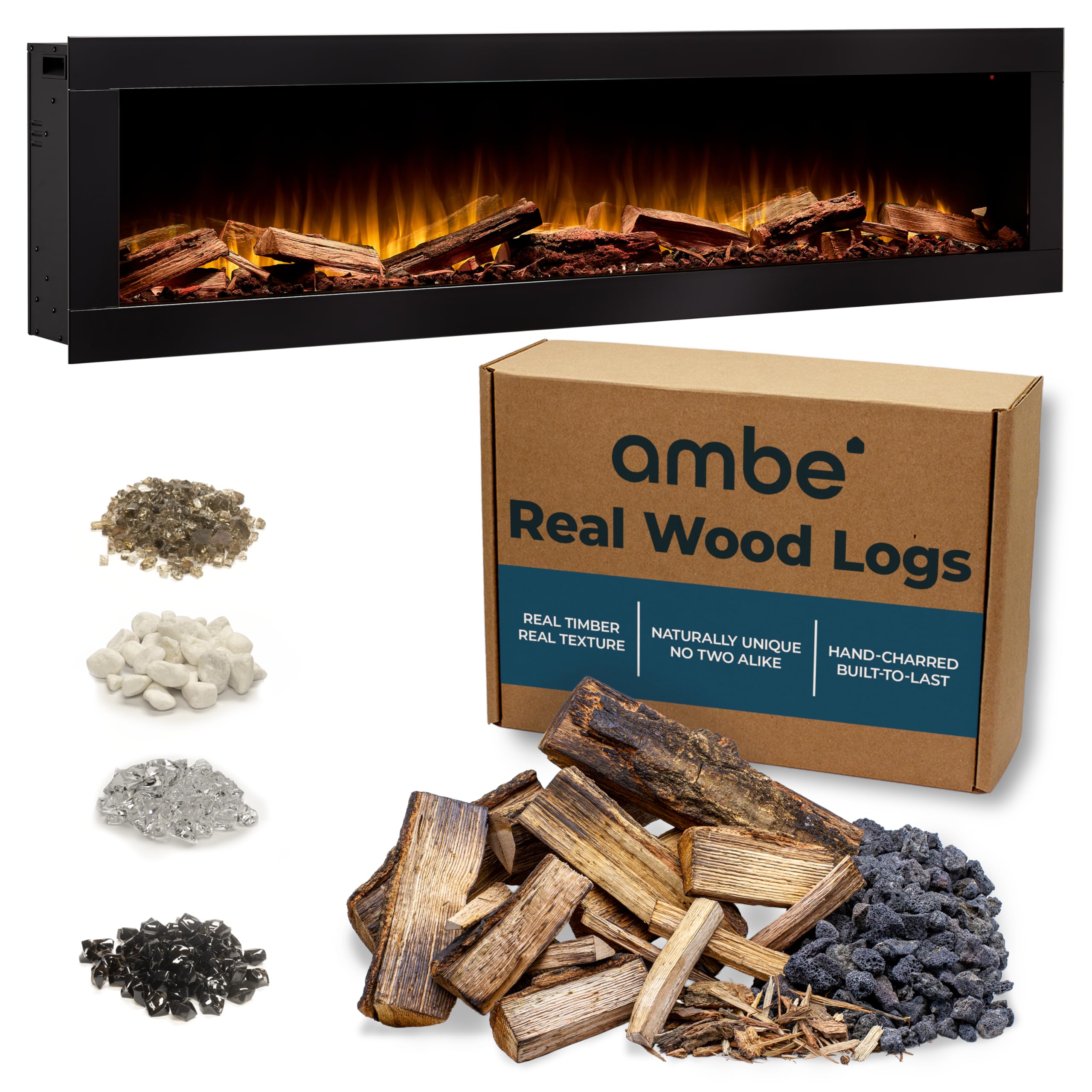 Linear Electric Fireplace Insert with Hidden Vent & Real Log Option