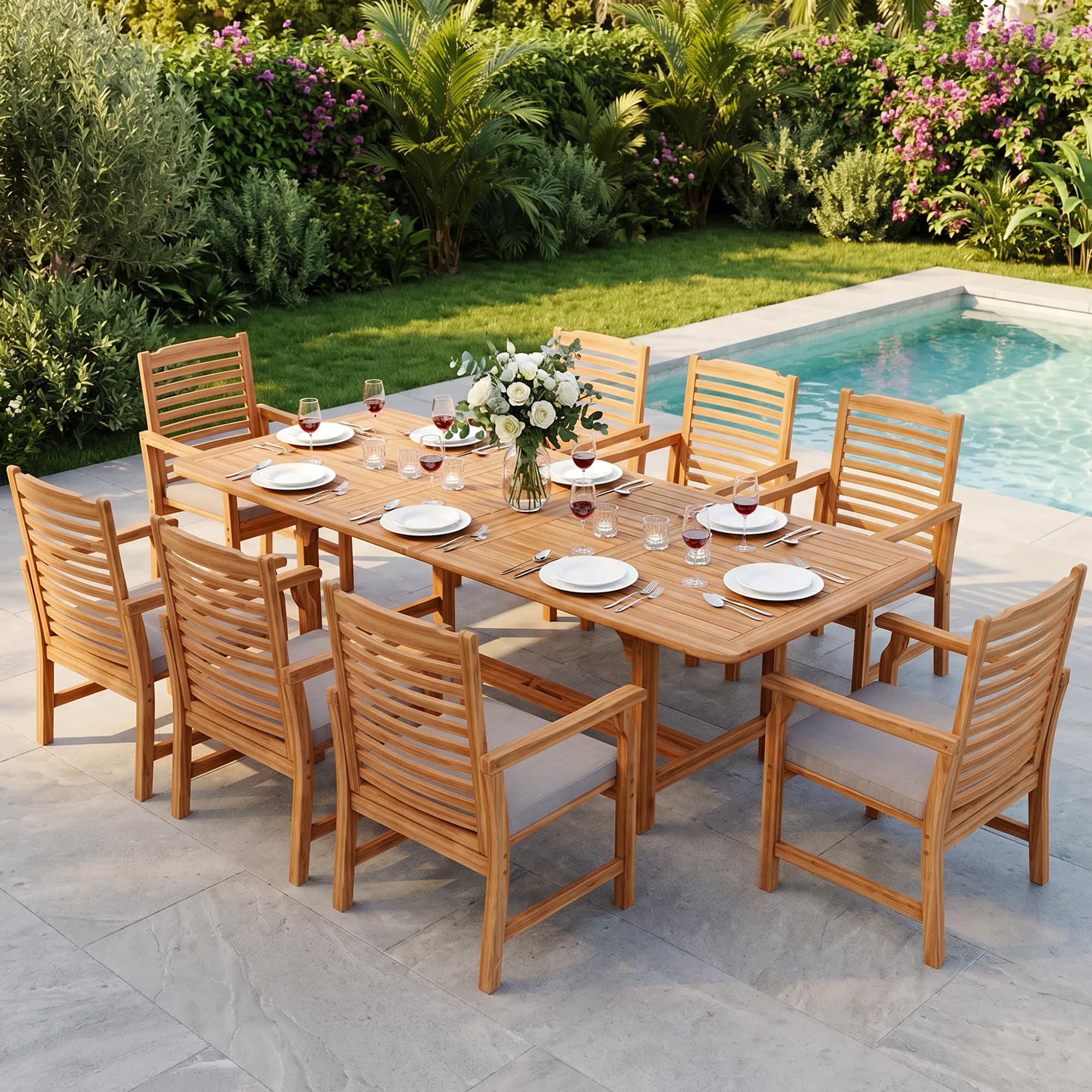 Acacia Wood Extendable Patio Dining Set