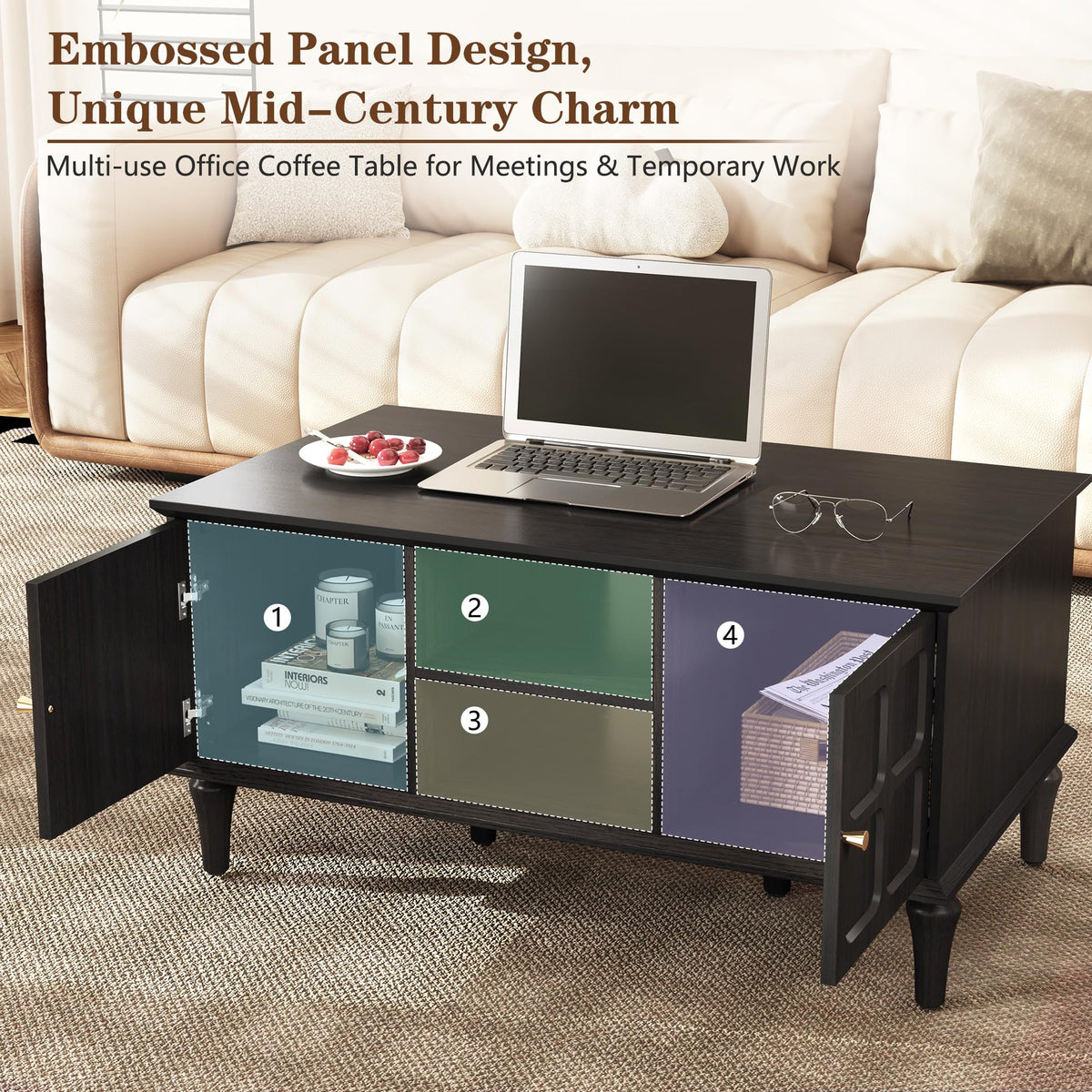Black Mid-Century Storage Coffee Table