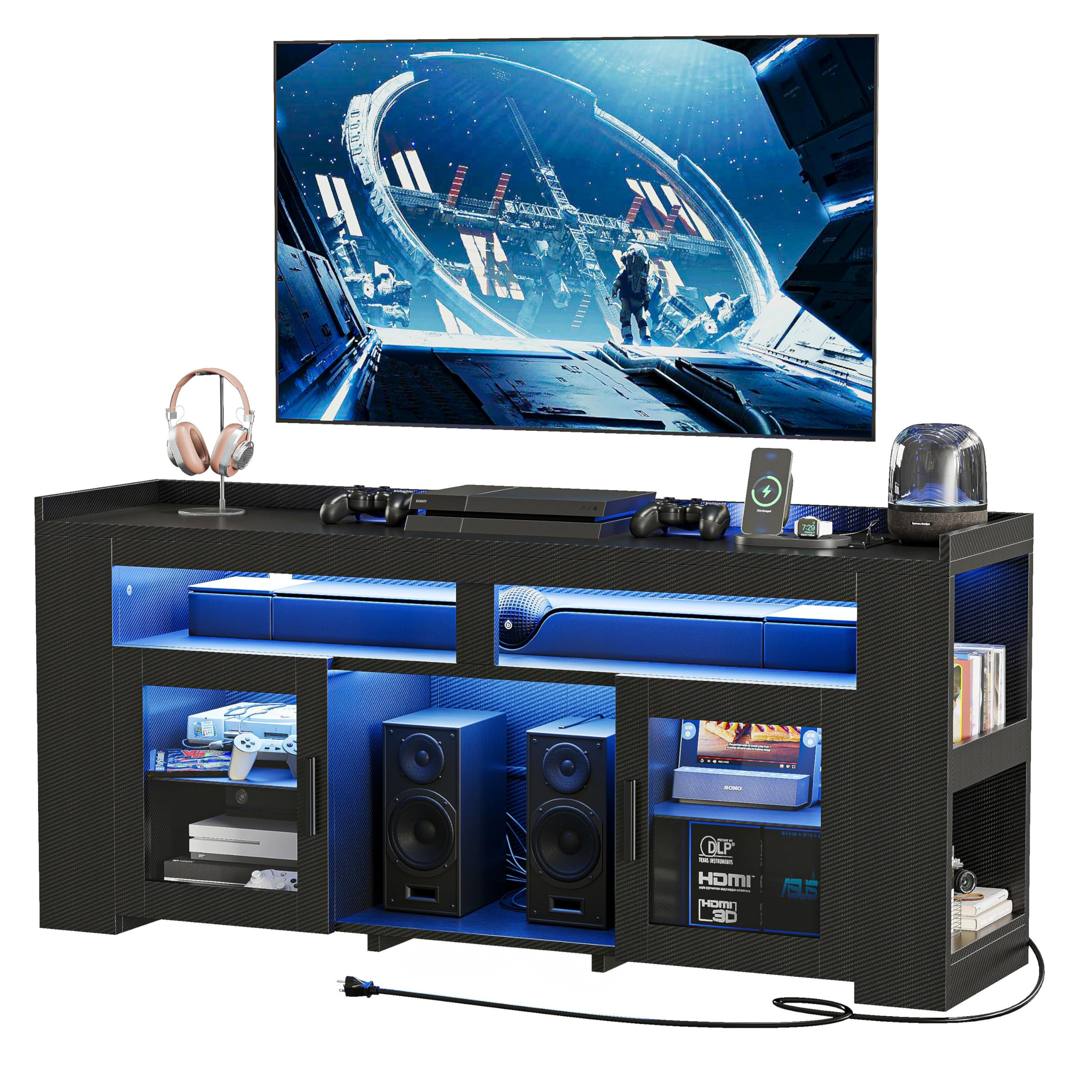 TV Stand with Charging Station & LED Lights