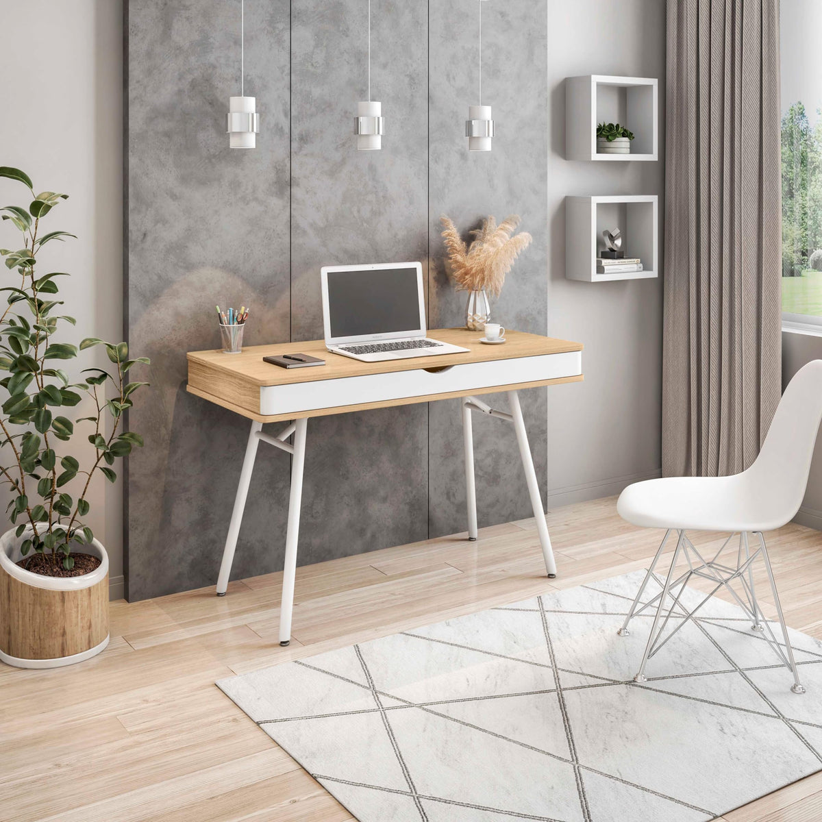 Techni Mobili 46”W Writing Desk w/ Large Drawer & Hidden Cord Management