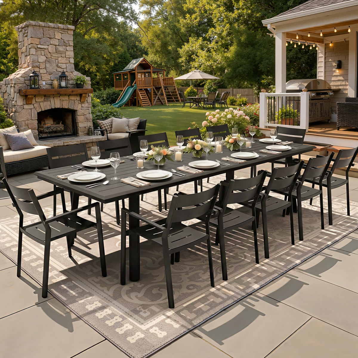PATIOHIT 116" Aluminum Patio Dining Table Long Outdoor Tables for 12