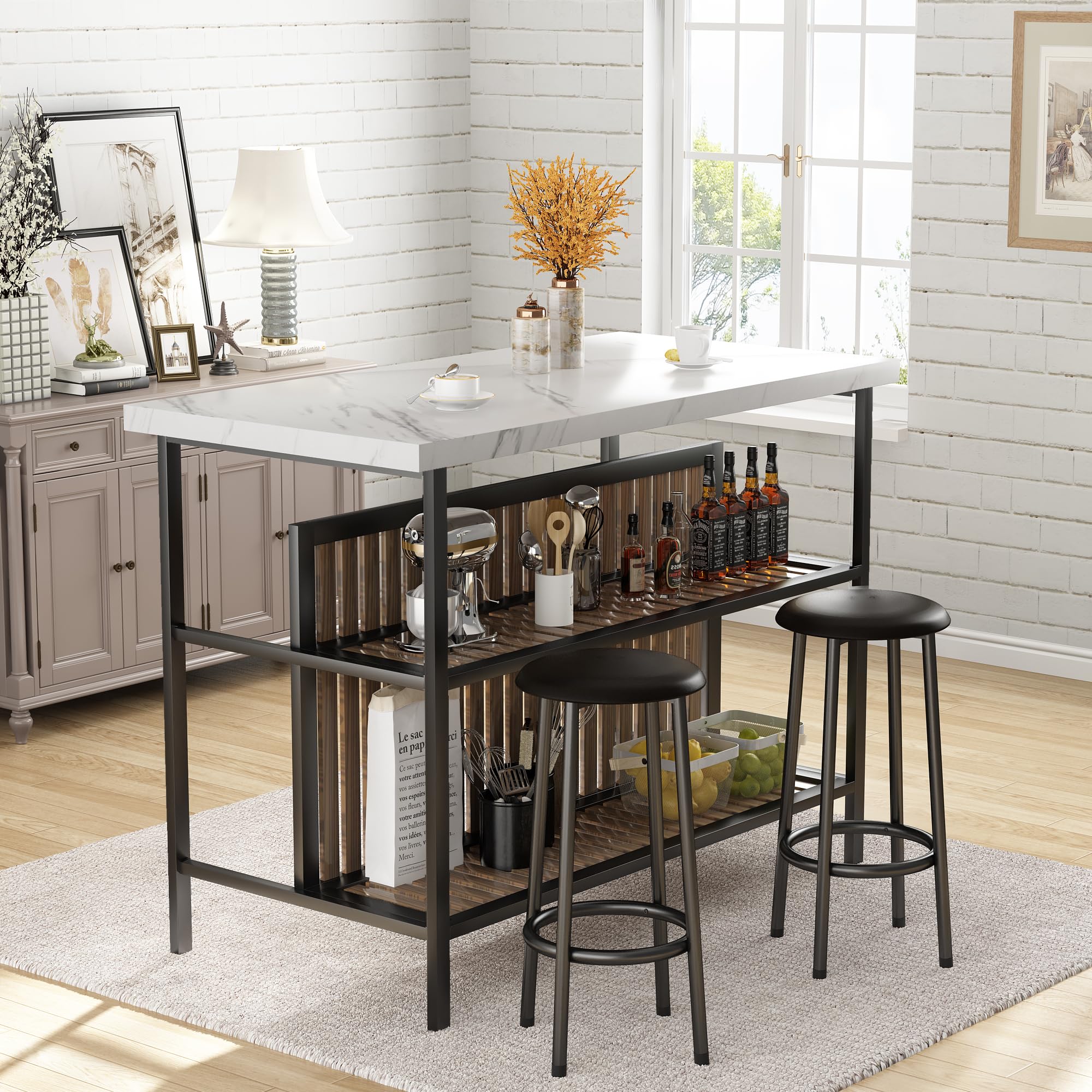 3-Piece Bar Table Set with 2 Stools