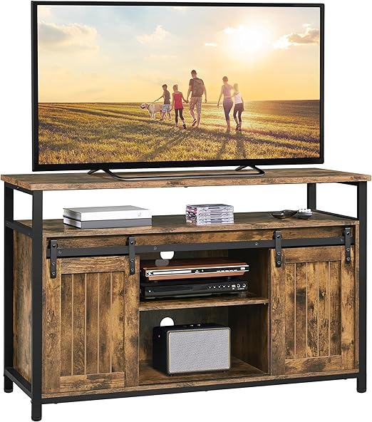 Rustic Brown TV Stand with Sliding Barn Doors