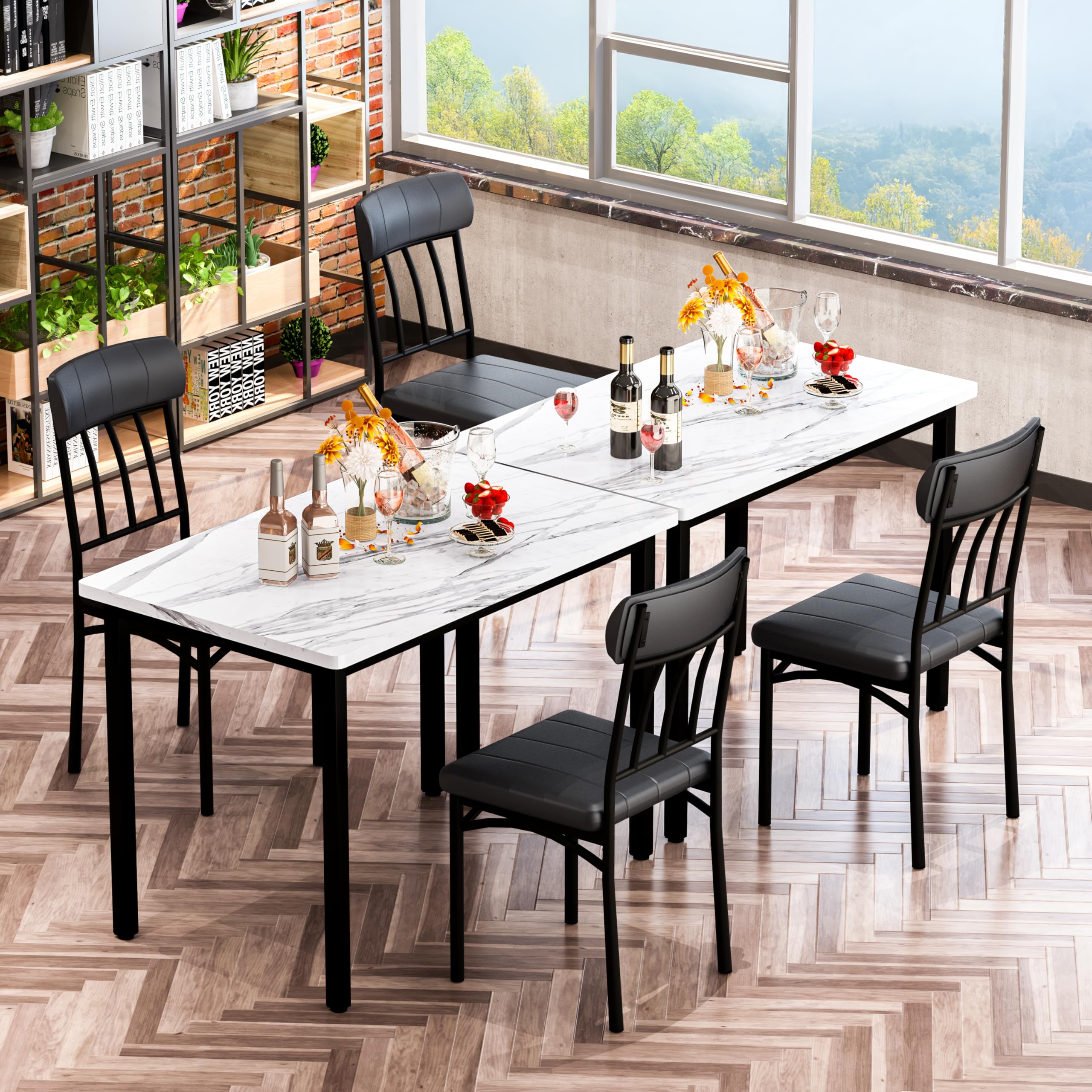 AWQM 3 Piece Dining Table Set for 2, Small Industrial Kitchen Table and 2 Chairs, Breakfast Dining Table Set, Kitchen Table Set for Dining Room, Living Room, Apartment, Small Space, White Black