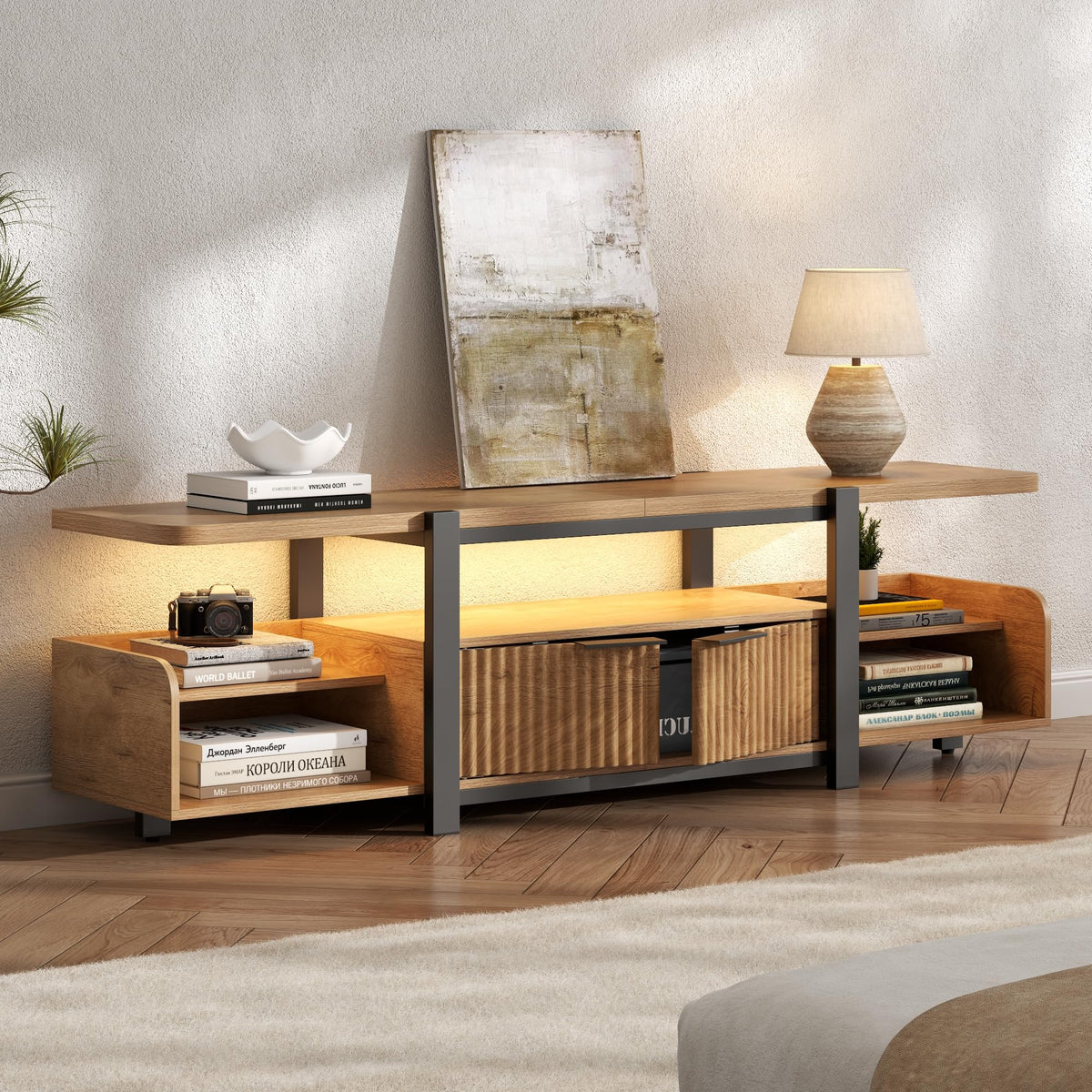 Gyfimoie TV Stand with LED Lights & Storage Cabinet for TVs up to 55"/60''