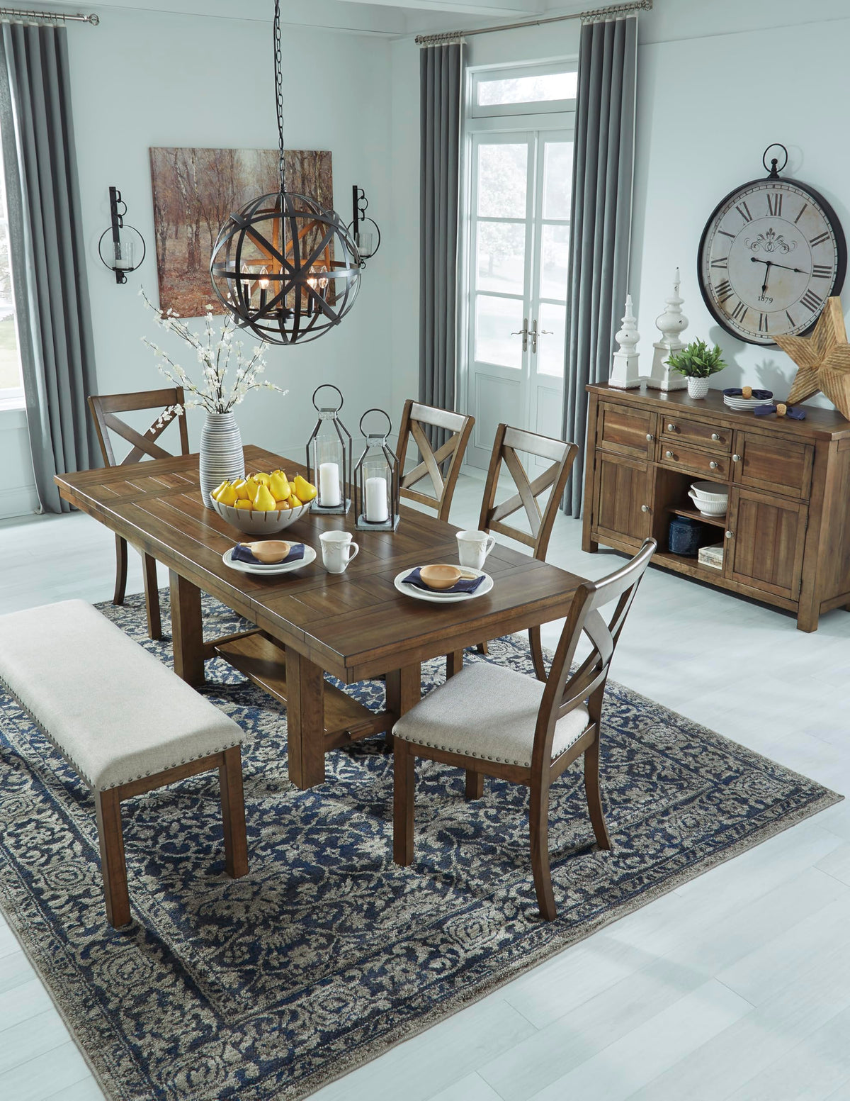 Rustic Upholstered Dining Bench