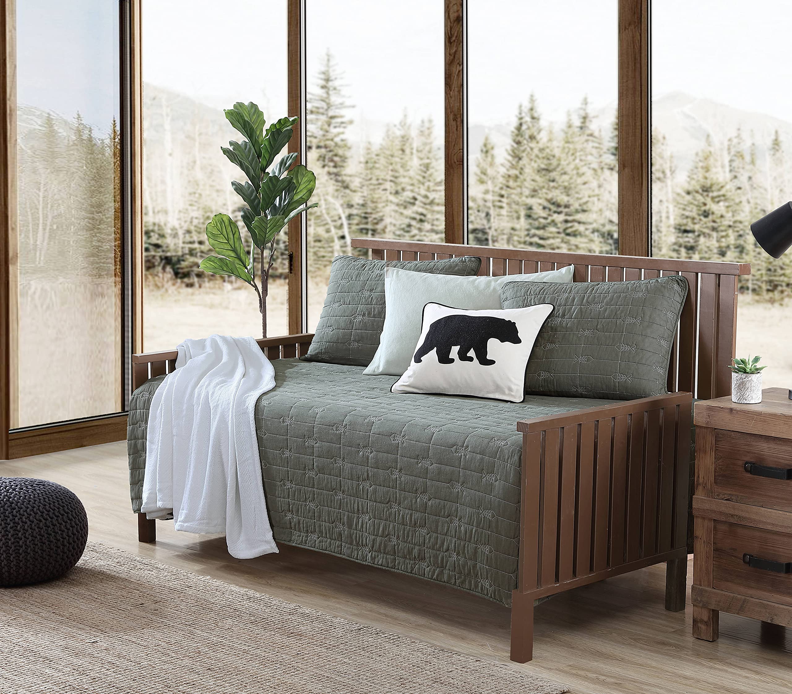 Eddie Bauer - Daybed Set, Reversible Cotton Bedding with Matching Shams & Decorative Pillow Cover, Luxurious Bedding Set (Troutdale Green, Daybed)