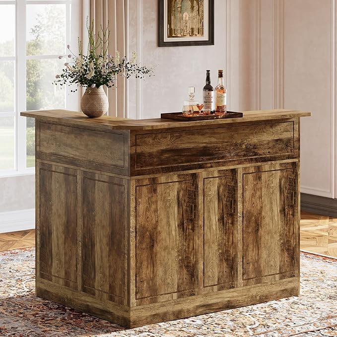 L-Shaped Corner Bar Cabinet with Stemware Racks