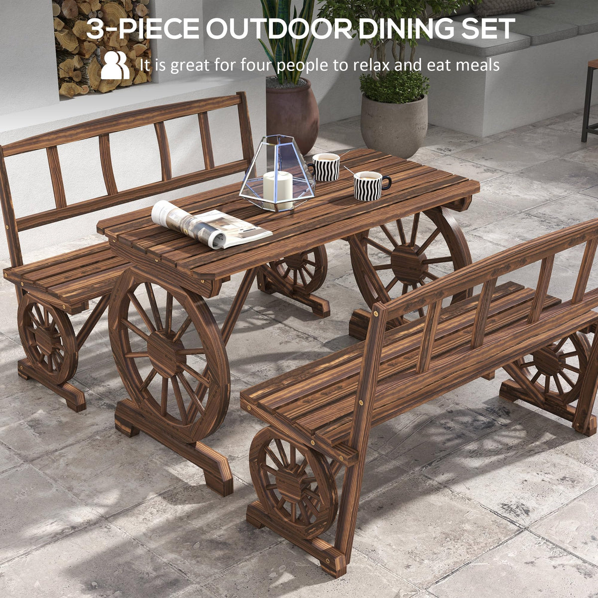 Outsunny Outdoor Table and Chairs for 4 People 3 Piece Carbonized