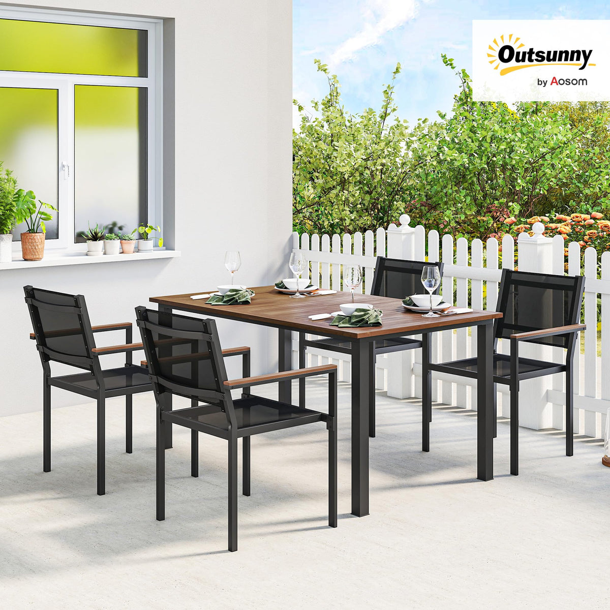 Outsunny 5 Piece Outdoor Dining Set for 4, 59" Rectangular Top, Teak