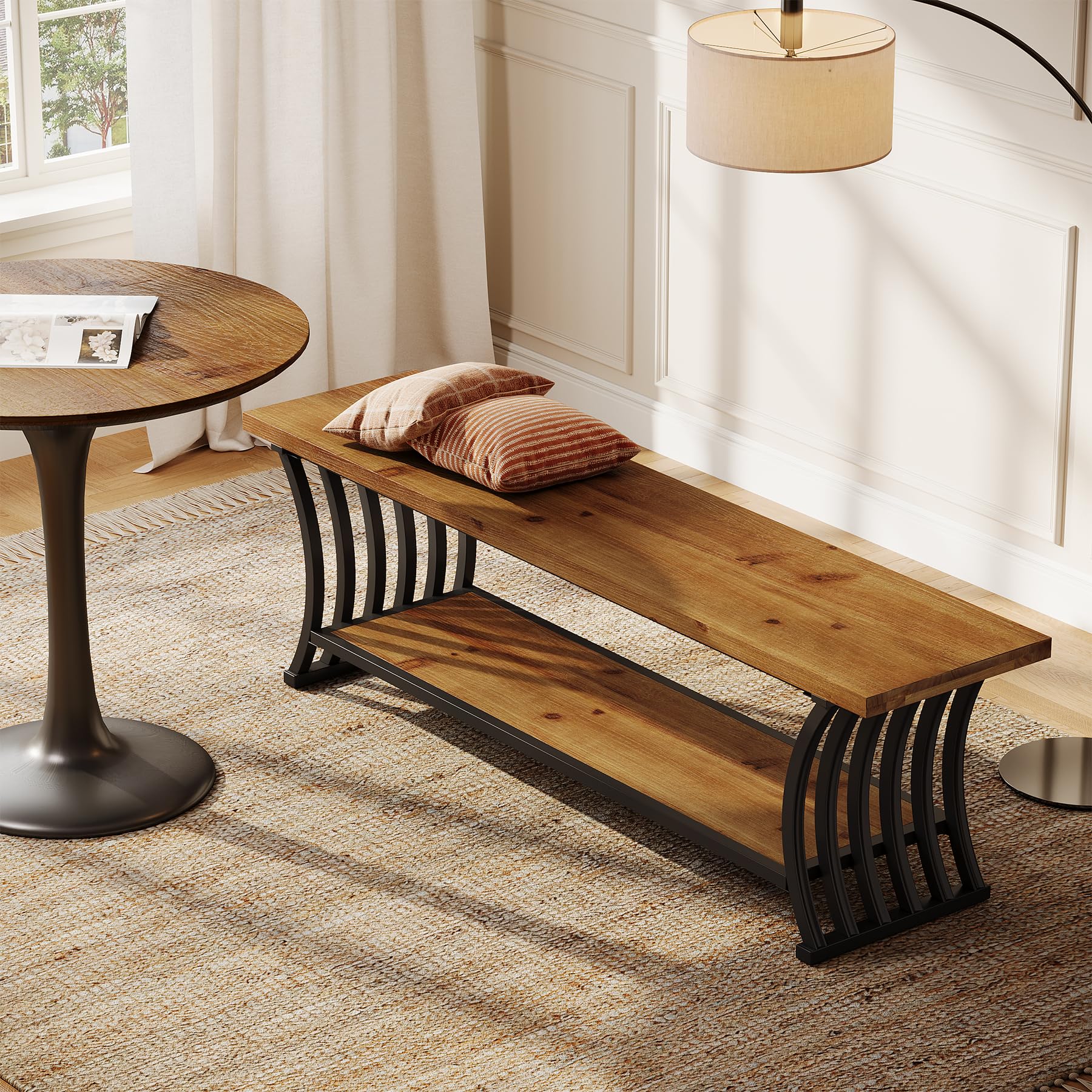 Industrial Entryway Bench with Shelf