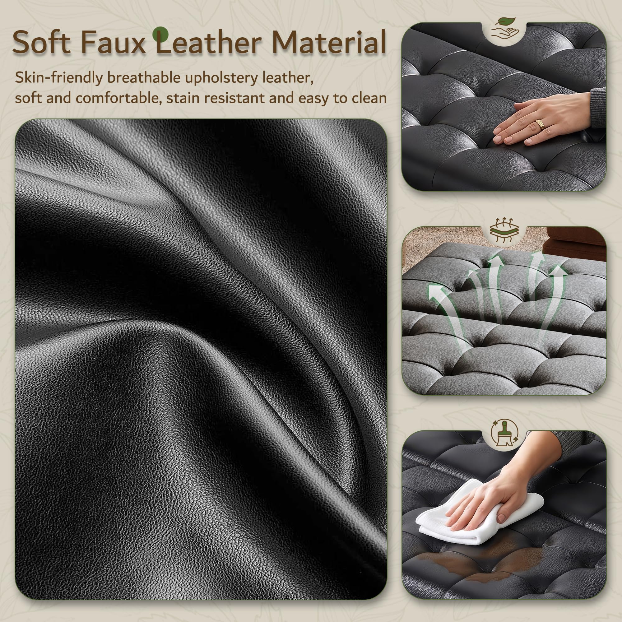 Large Square Lift-Top Storage Ottoman with Faux Leather