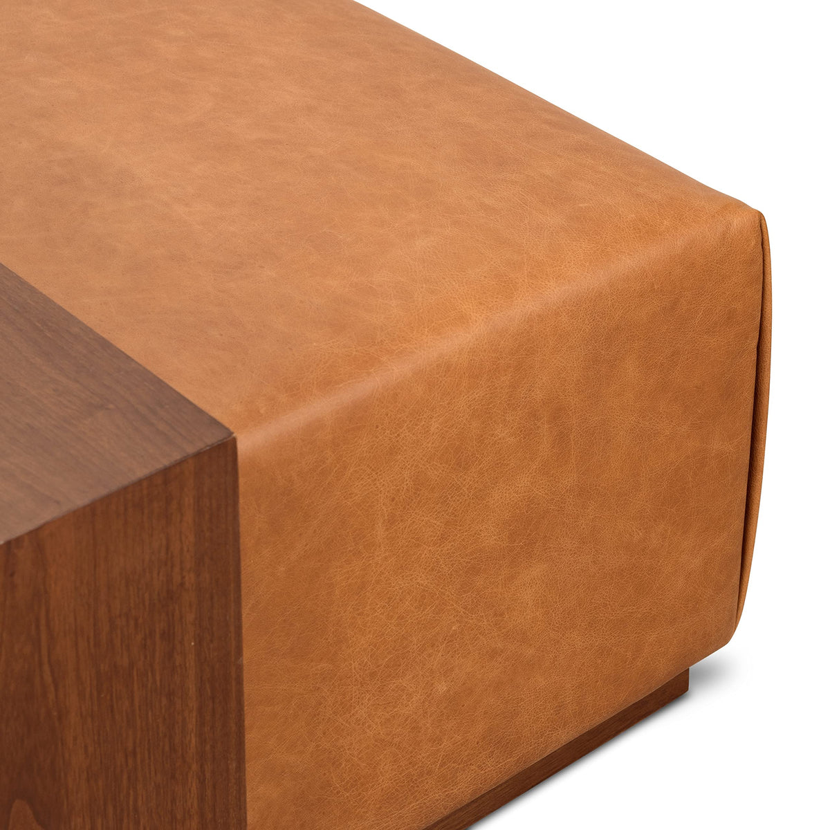 Tan Leather Ottoman with Walnut Table