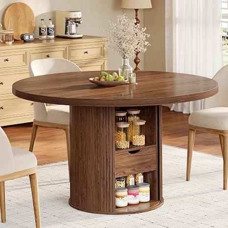 47" Round Dining Table with Storage Shelf & Drawer