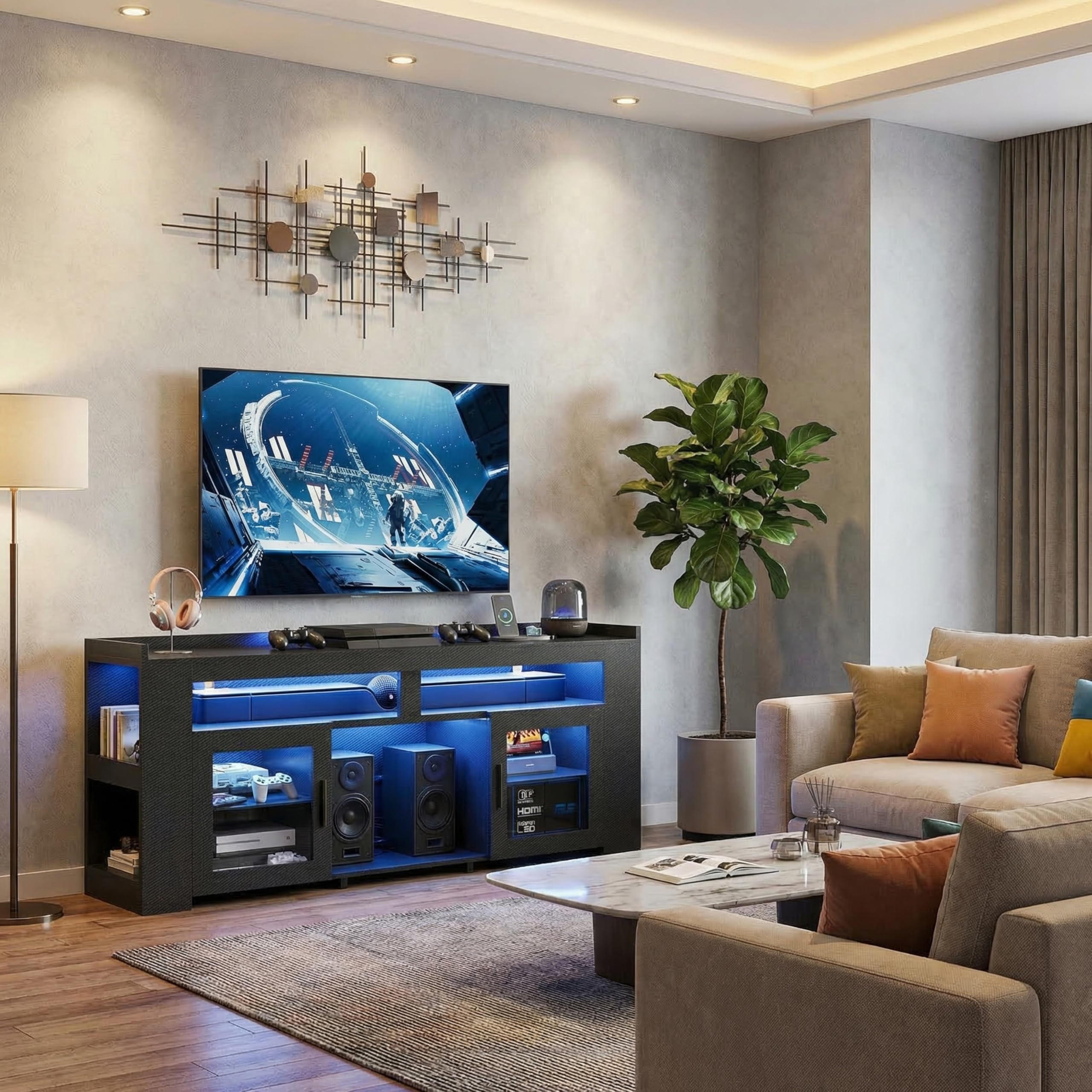 TV Stand with Charging Station & LED Lights
