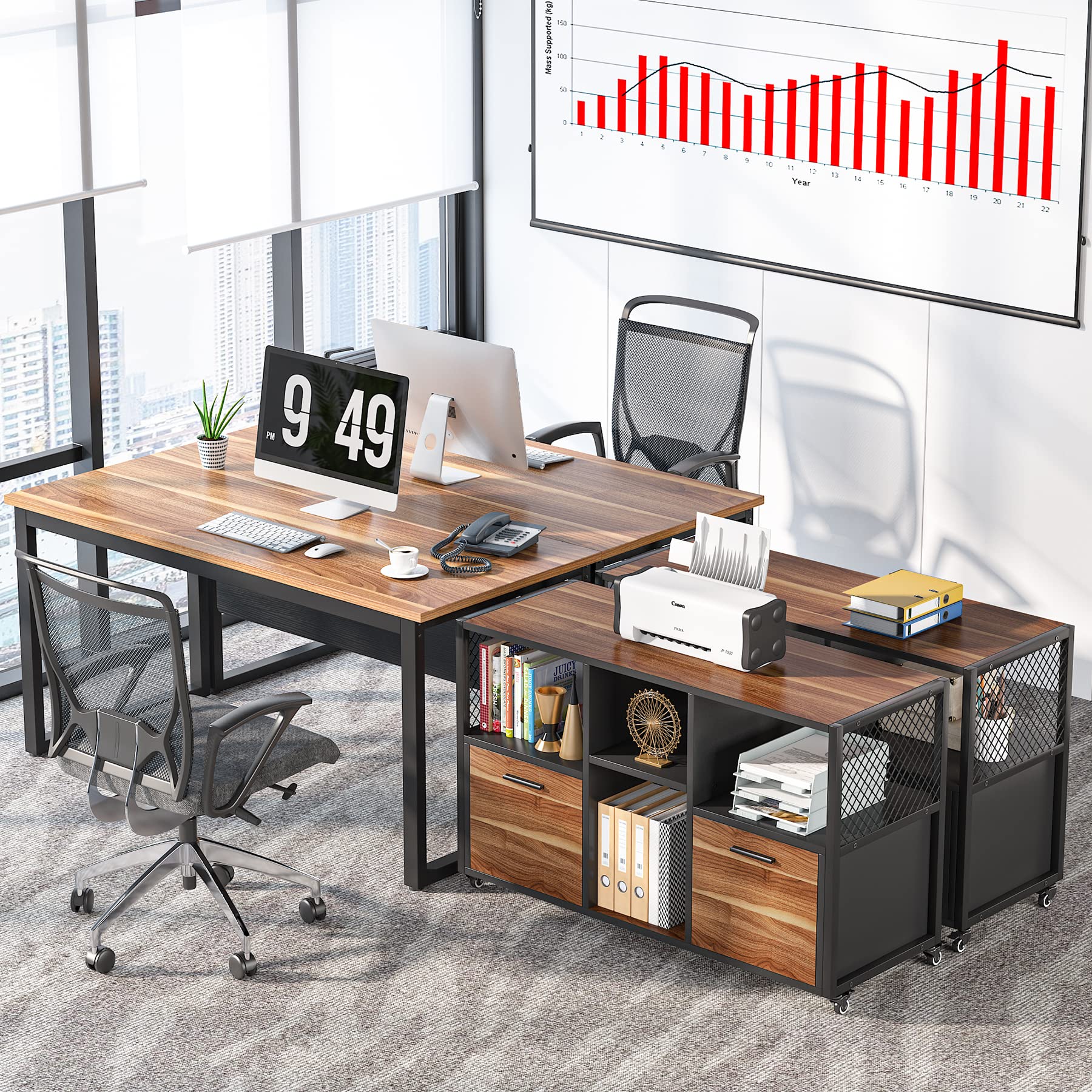 Mobile Lateral Filing Cabinet with Storage Shelves