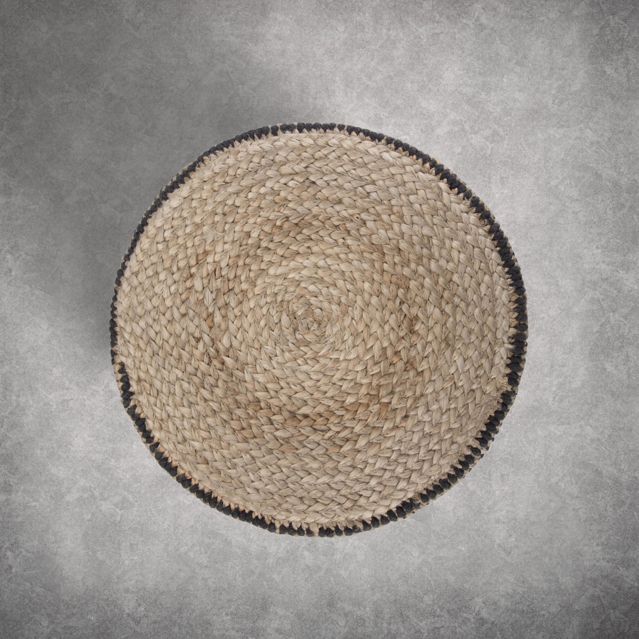 Round Braided Jute Pouf Ottoman, 18" Wide