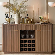 WIN2WIN 59" Fluted Sideboard, Wine Bar Cabinet with Faux Marble Top, Walnut