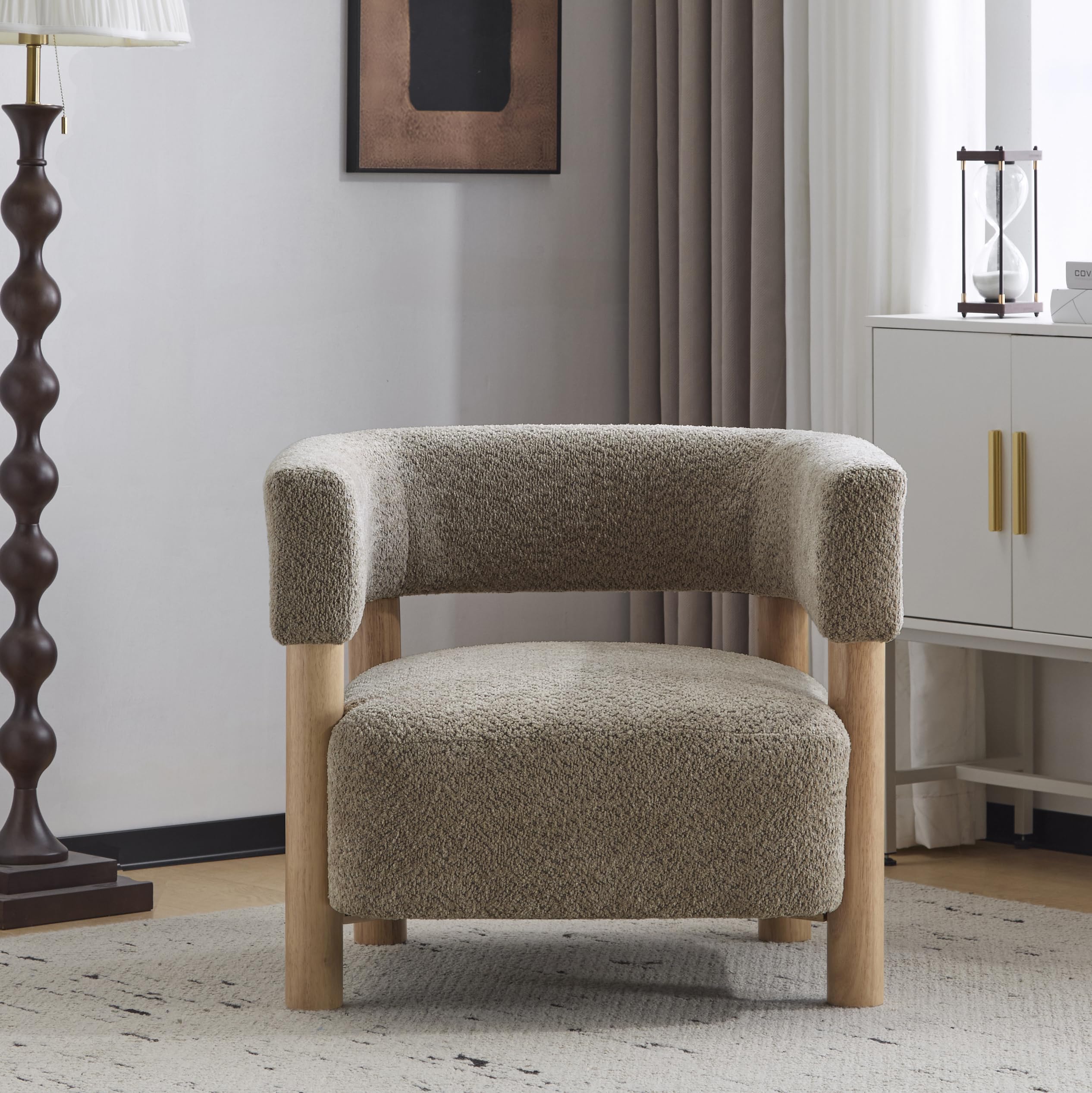 Low Profile Accent Chair with Boucle Fabric Cushion