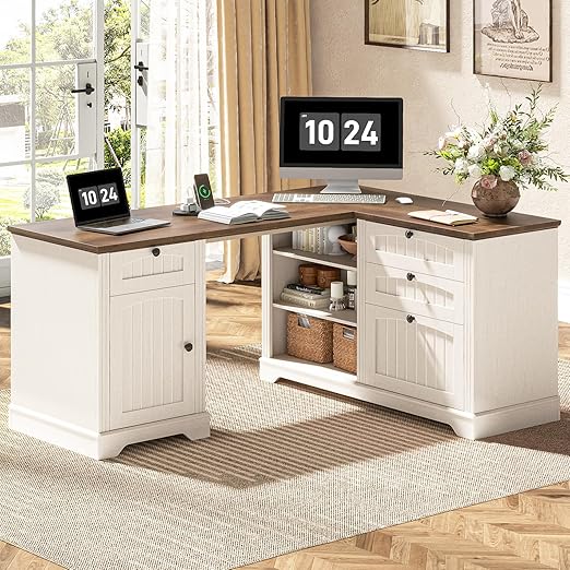 L-Shaped Executive Desk with 6 Drawers