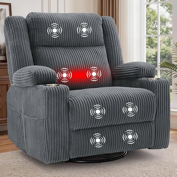 Power Swivel Rocker Recliner with Massage & Heat