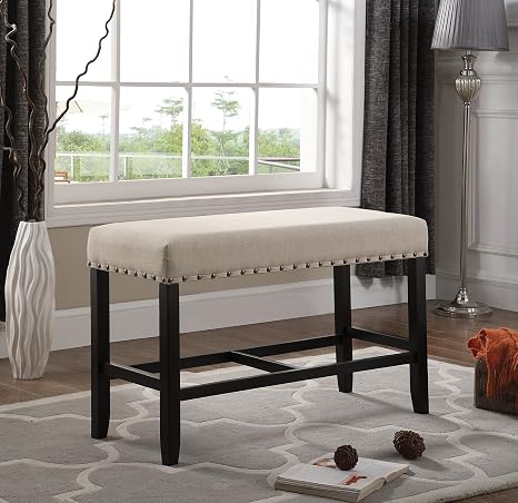 Fabric Counter Height Dining Bench with Nailhead Trim