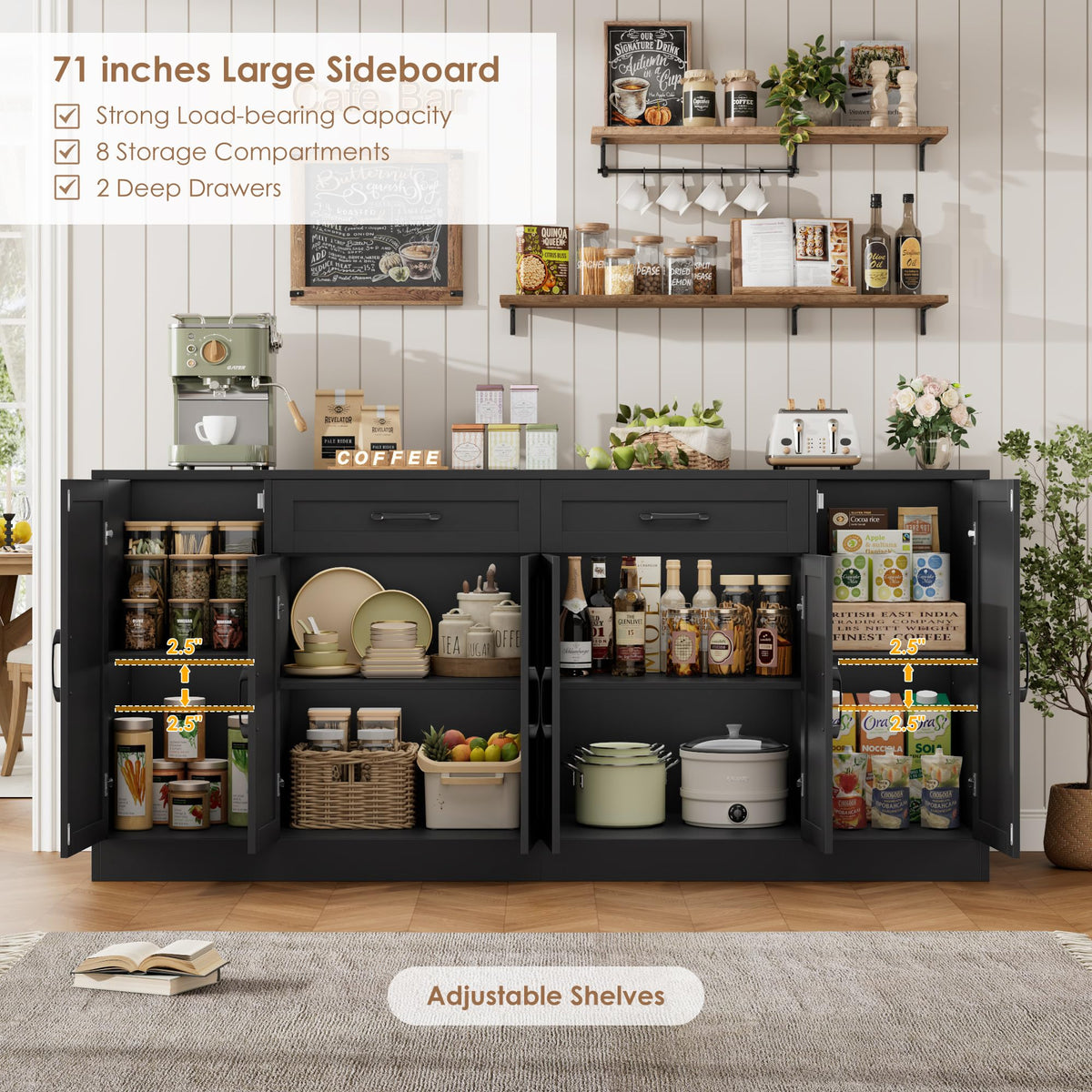 Black Buffet Cabinet with Drawers