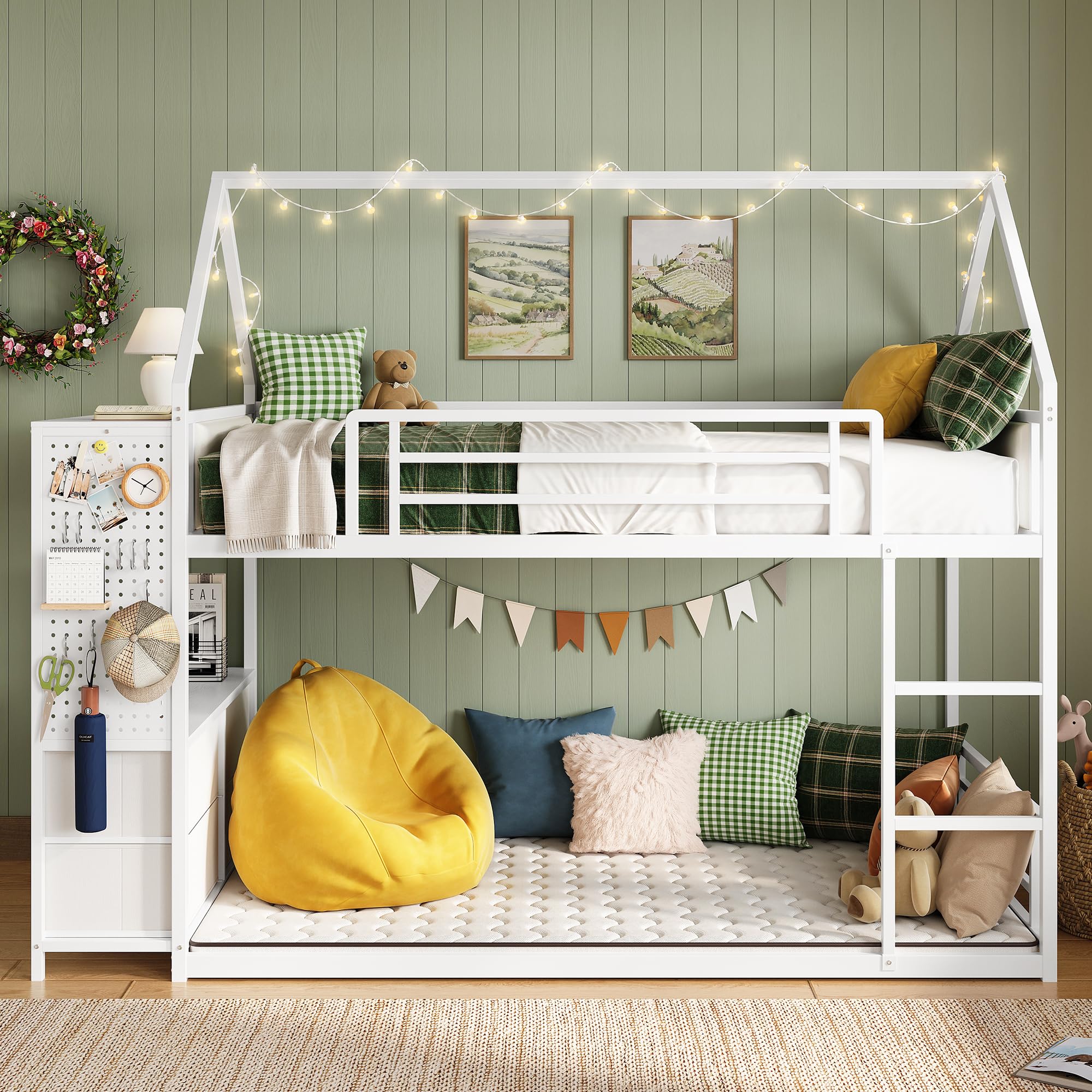 Twin Over Twin Bunk Bed with Hall Tree & Storage