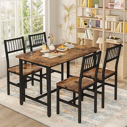Industrial Dining Table Set for 4 with Chairs