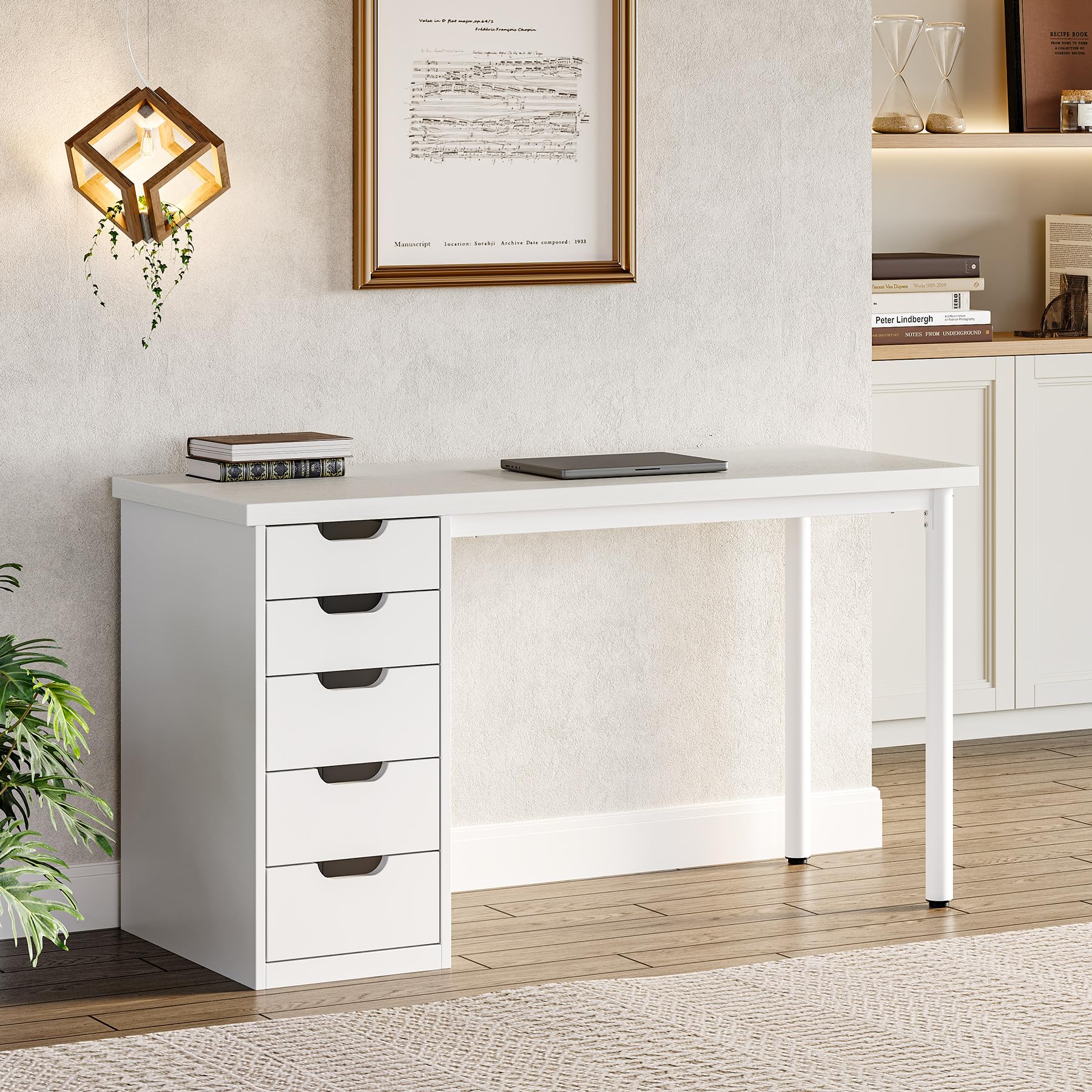 47" Computer Desk with 5 Drawers & Metal Frame